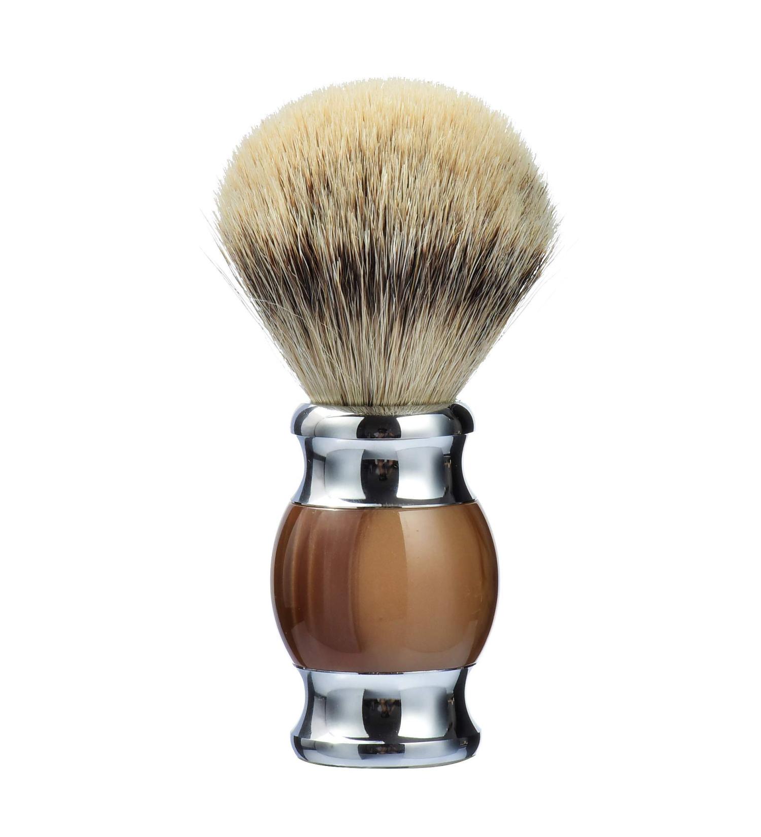 Je&Co Silvertip Badger Hair Shaving Brush - Handmade with Fine Resin Handle and Stainless Steel Base (Brown) - Buy Online on GoSupps.com