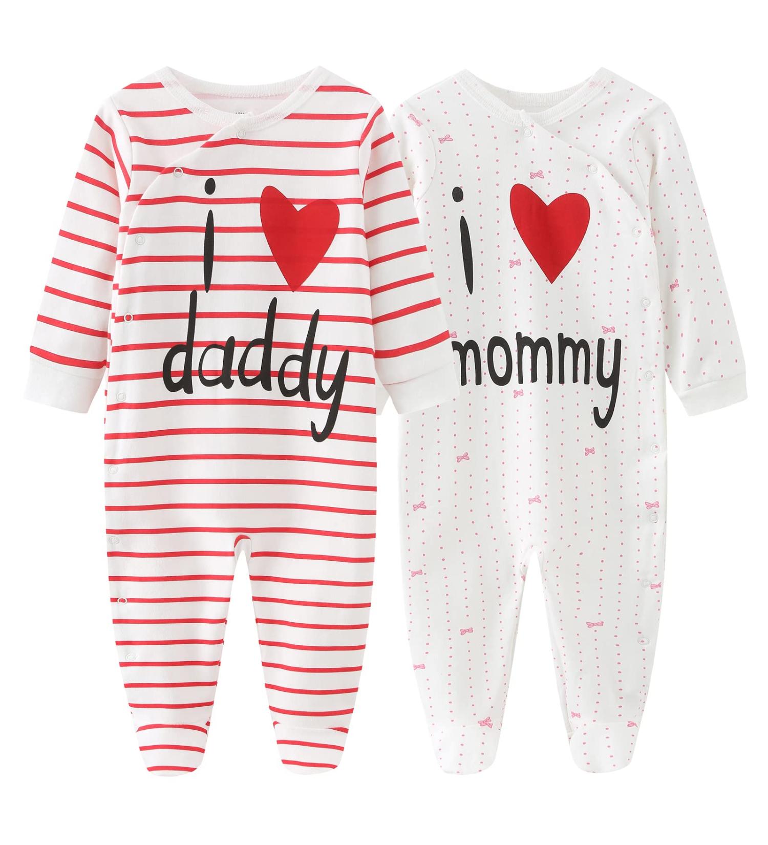 MAMIMAKA Baby Clothes Newborn Onesies Cotton Footed Pajamas 0-18 Months - Love Daddy & Mommy, Long Sleeve - 0-3 Months - Buy Online on GoSupps.com