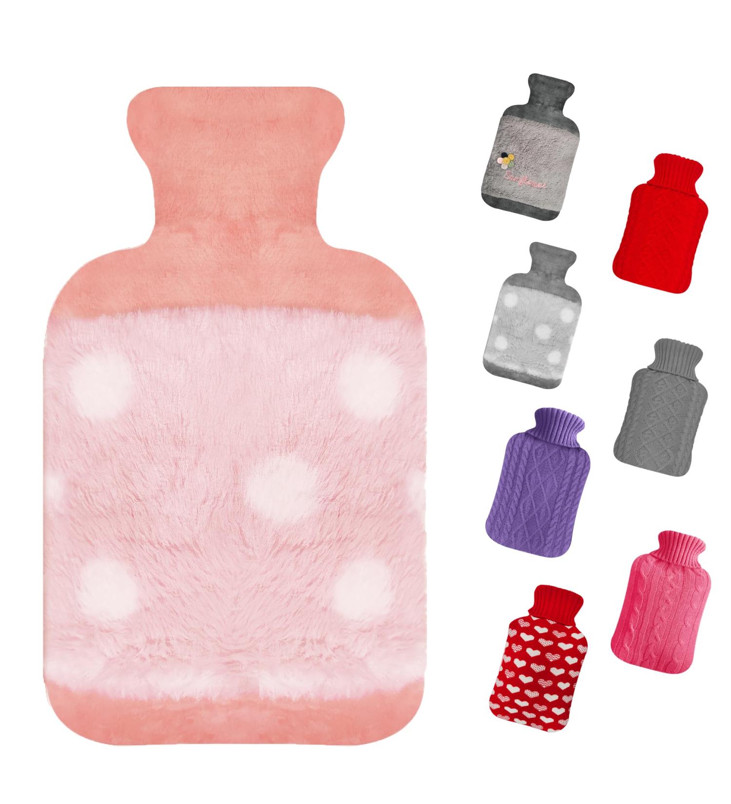 Large 2L Hot Water Bottle with Cover | Premium Natural Rubber | Period Pain Relief and Heat Therapy for Neck, Shoulders, Back, and Feet | Pink - Buy Online on GoSupps.com
