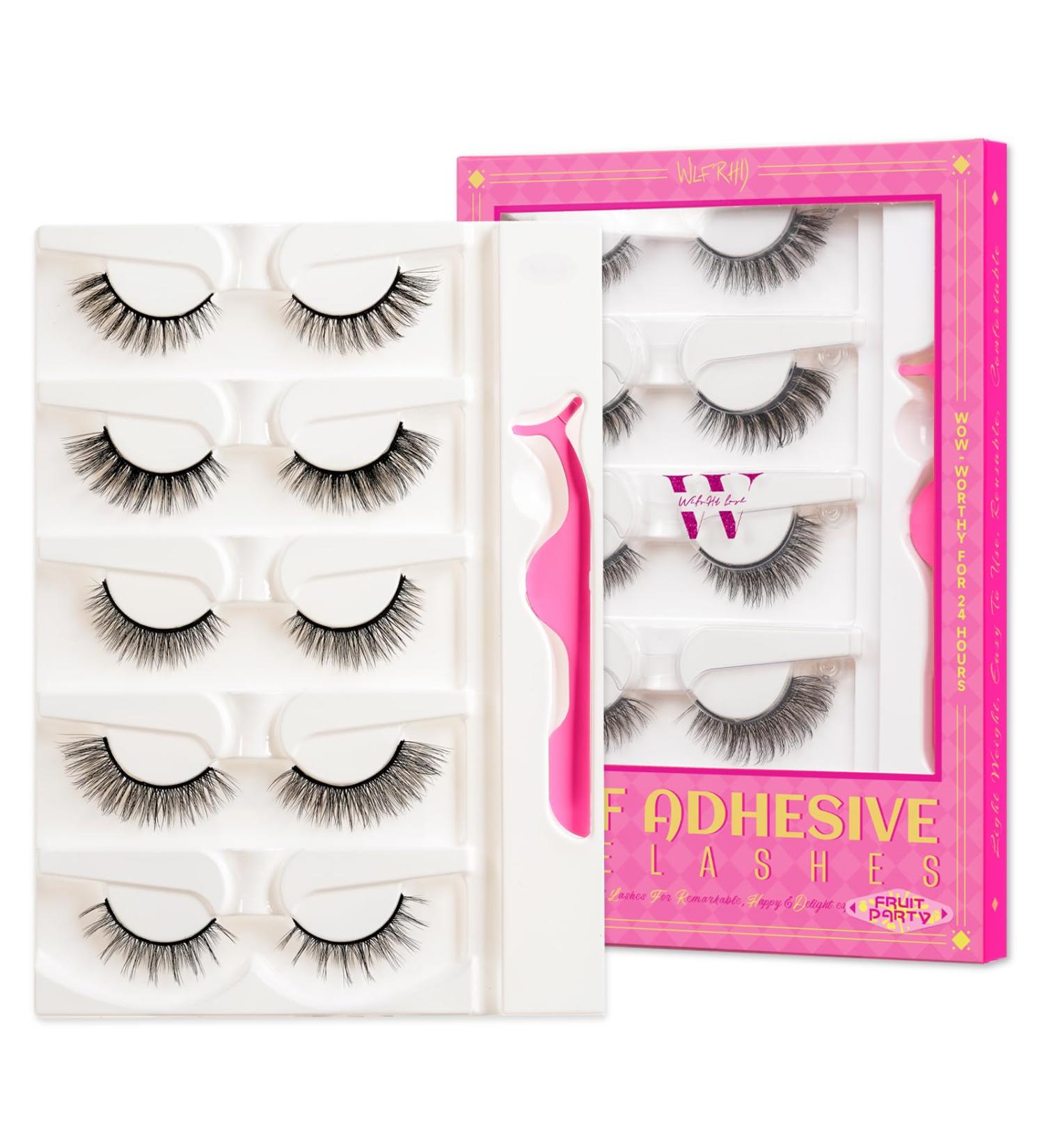 Self Adhesive Eyelashes - 5 Pairs Reusable Natural False Lashes with Tweezers | No Glue Needed - Easy Home Application (Fruit Party Mix 08 - Buy Online on GoSupps.com