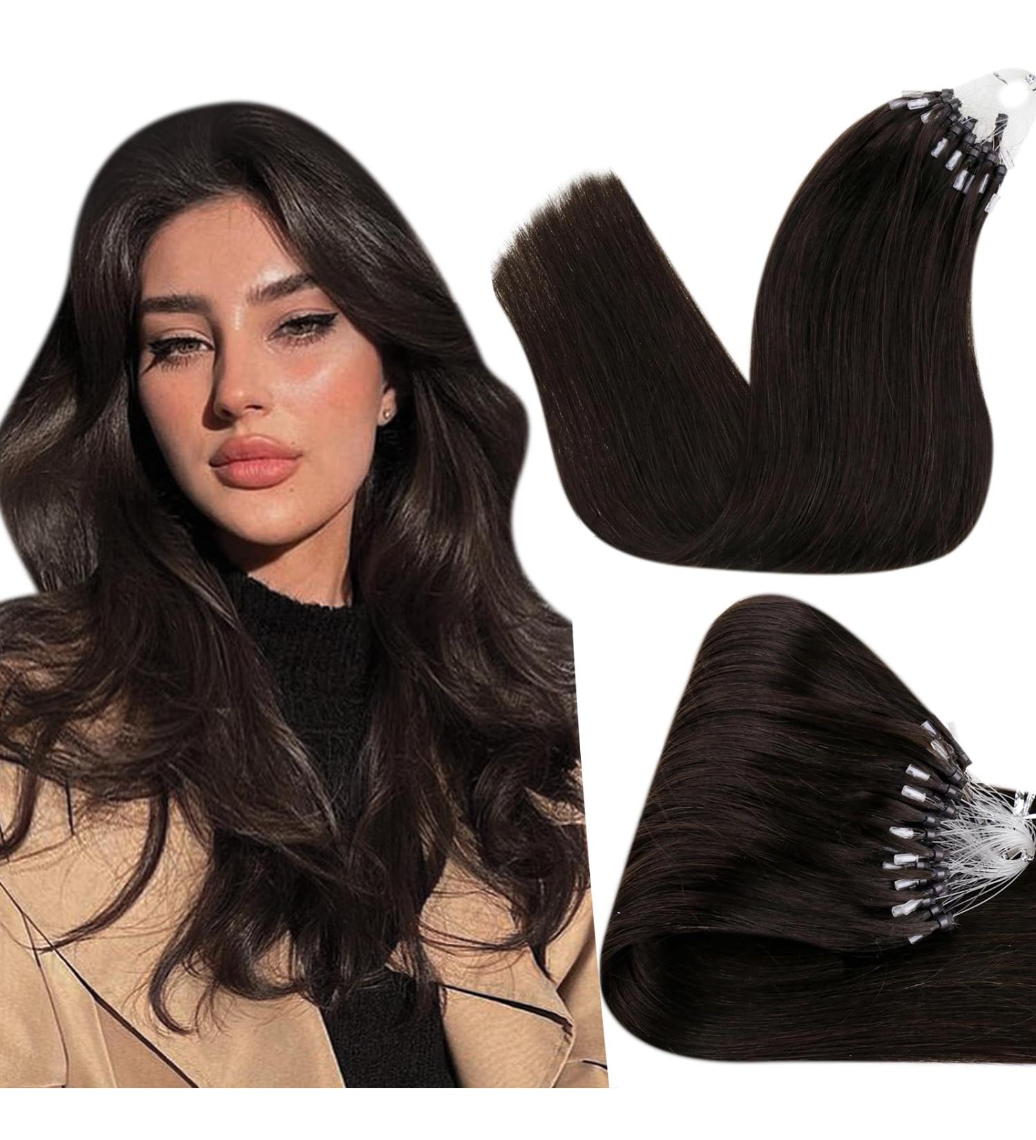 Hetto Microring Real Hair Extensions - Darkest Brown #2 50g 35cm | Remy Micro Loop Hair Extensions - Buy Online on GoSupps.com