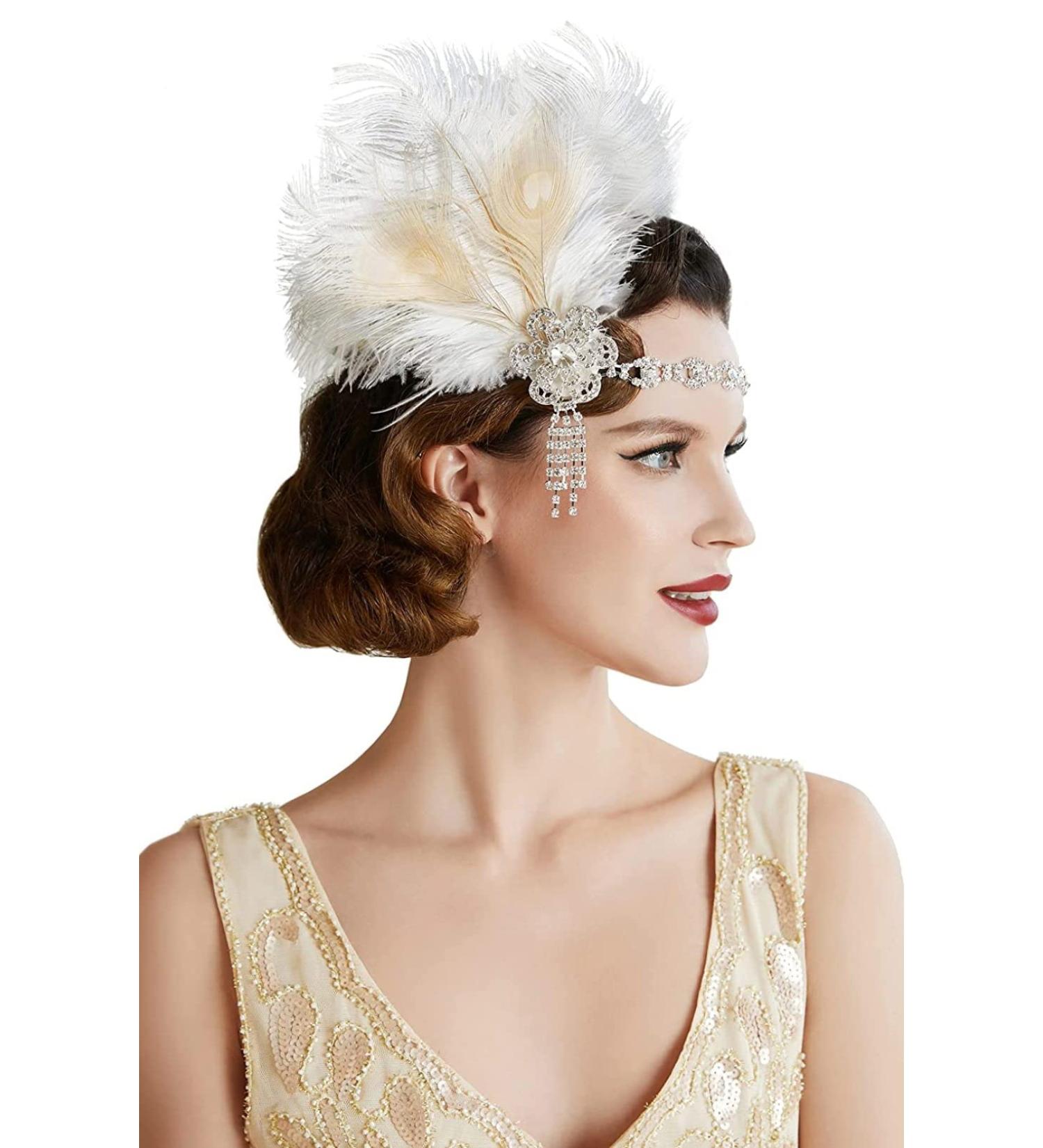 Vintage 1920s Flapper Headband Roaring 20s Great Headpiece with Peacock 1920s Flapper Hair Accessories  - Buy Online on GoSupps.com