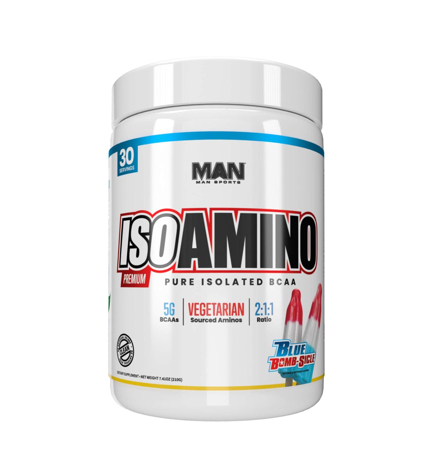 Buy Man Sports ISO-Amino BCAA Powder - Blue Bomb-Sicle Flavor 30 Servings (210g) - International Shipping Available - Buy Online on GoSupps.com