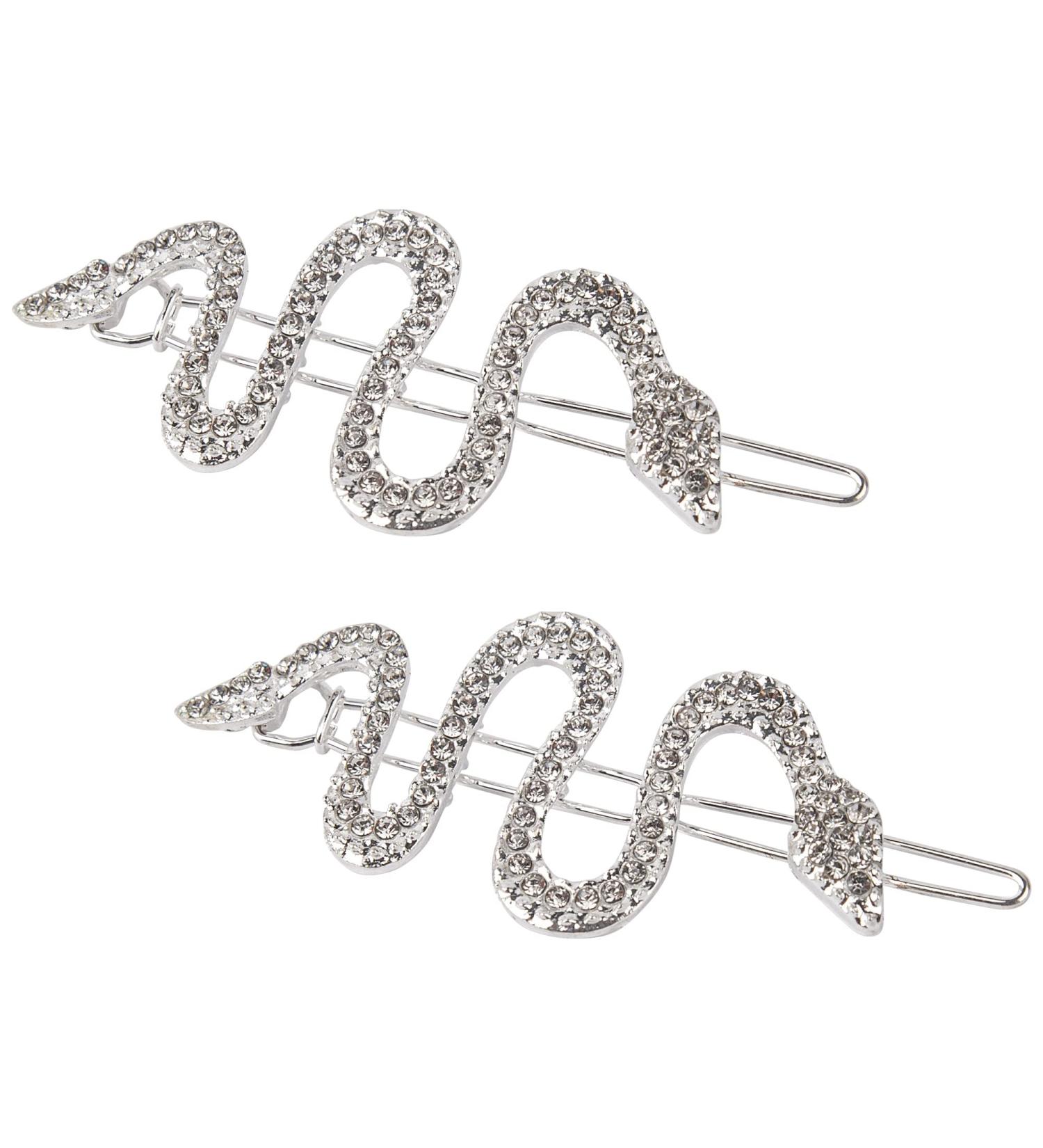 Framendino 2 Pack Silver Crystal Snake Hair Clip - Rhinestone Barrettes for Women & Girls | Metal Hairpins Accessories - Buy Online on GoSupps.com