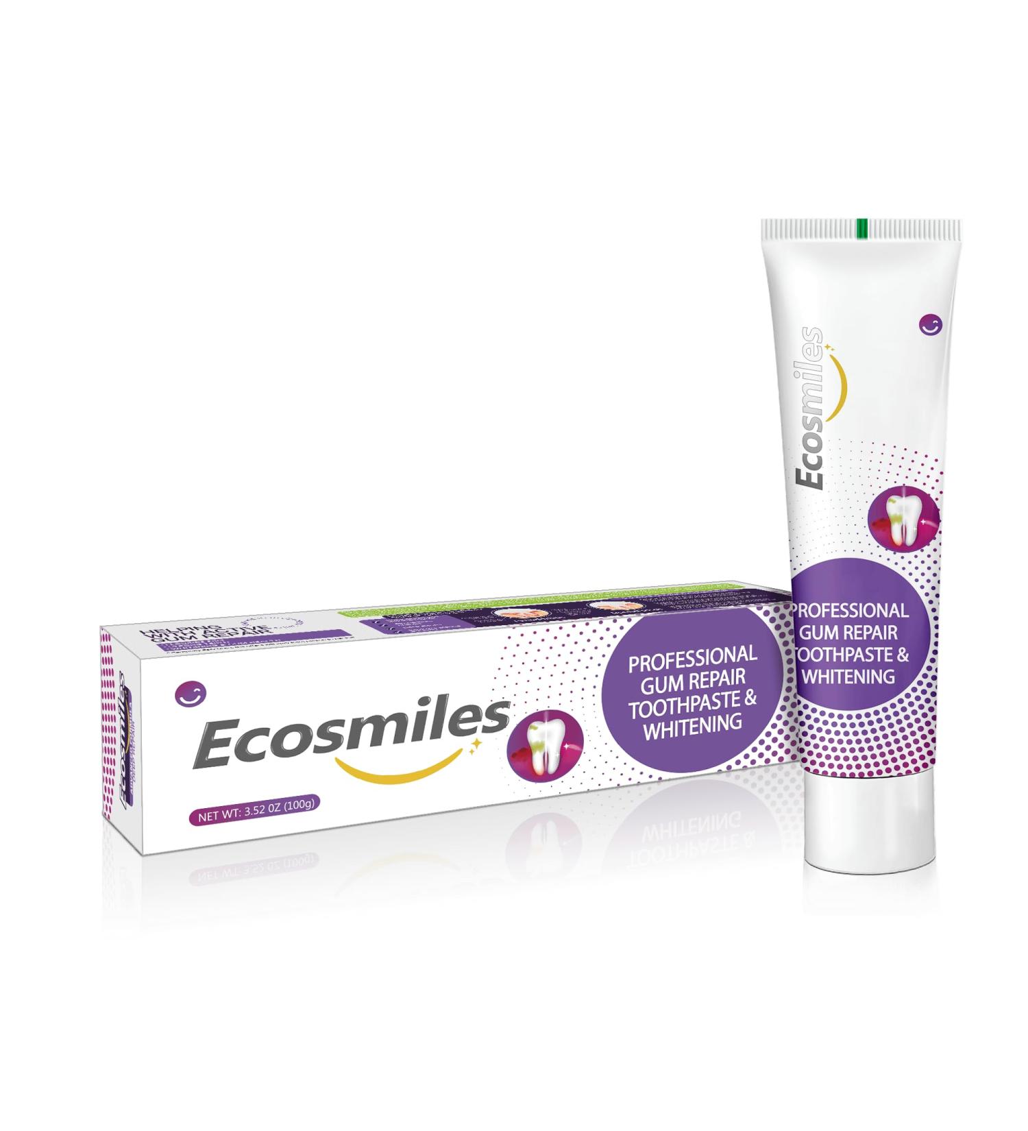 Ecosmiles Fluoride Free Gum Health & Whitening Toothpaste for Bleeding Gums & Gingivitis Reduces Tooth Sensitivity Repairs Enamel & Removes Plaque with Hydroxyapatite SLS Free Mint 3.52 oz - Buy Online on GoSupps.com