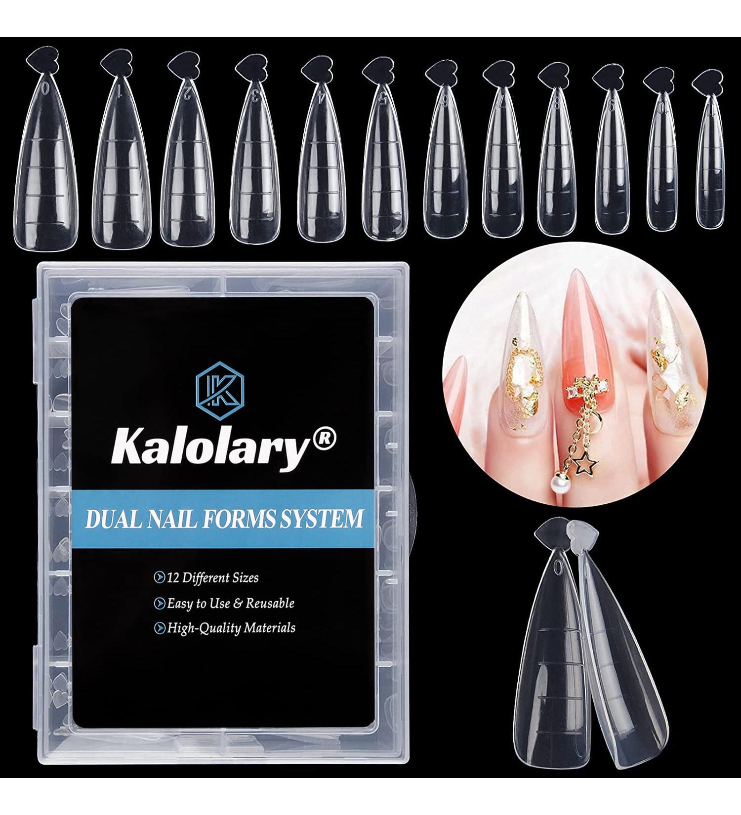 Kalolary 120Pcs Clear Dual Nail System - MOOLD ACYLL Stiletto Nail Extension Tips for Nail Art | 12 Sizes with Scale for Perfect Manicure - Buy Online on GoSupps.com