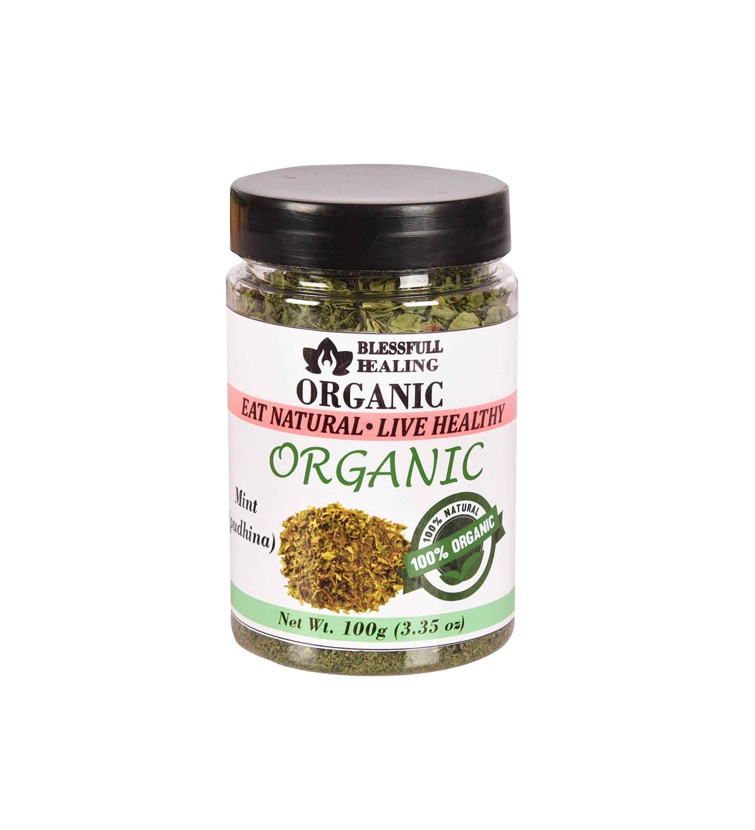 Blessfull Healing Organic Mint (Pudhina) 100 Gram Airtight Container (Packing May Vary) 100 Gram 3.35 oz - Buy Online on GoSupps.com
