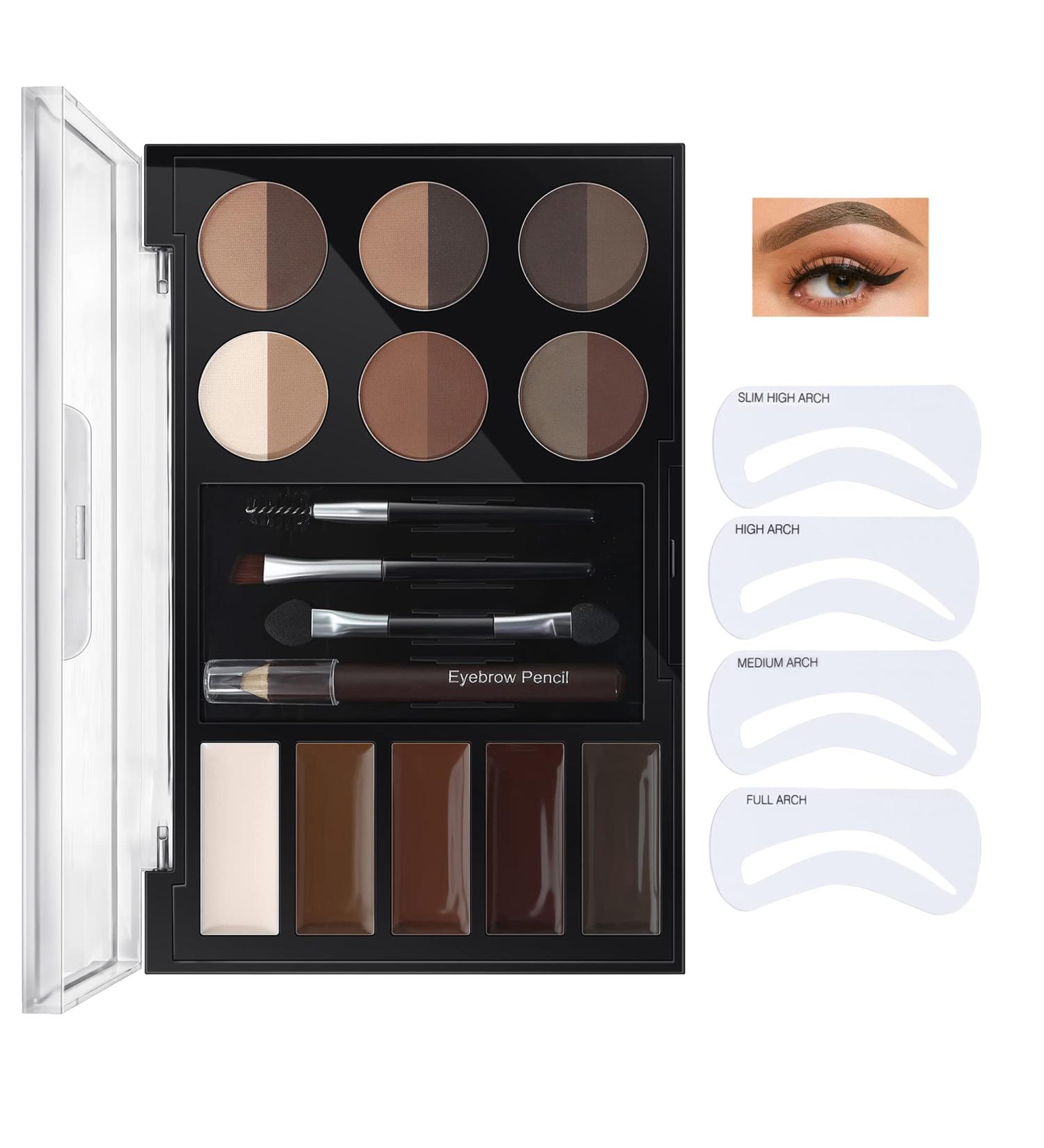 Eye Makeup Contour Kit & Eyebrow Stamp Set - 12 Powders 4 Stencils Waterproof International Shipping - Buy Online on GoSupps.com