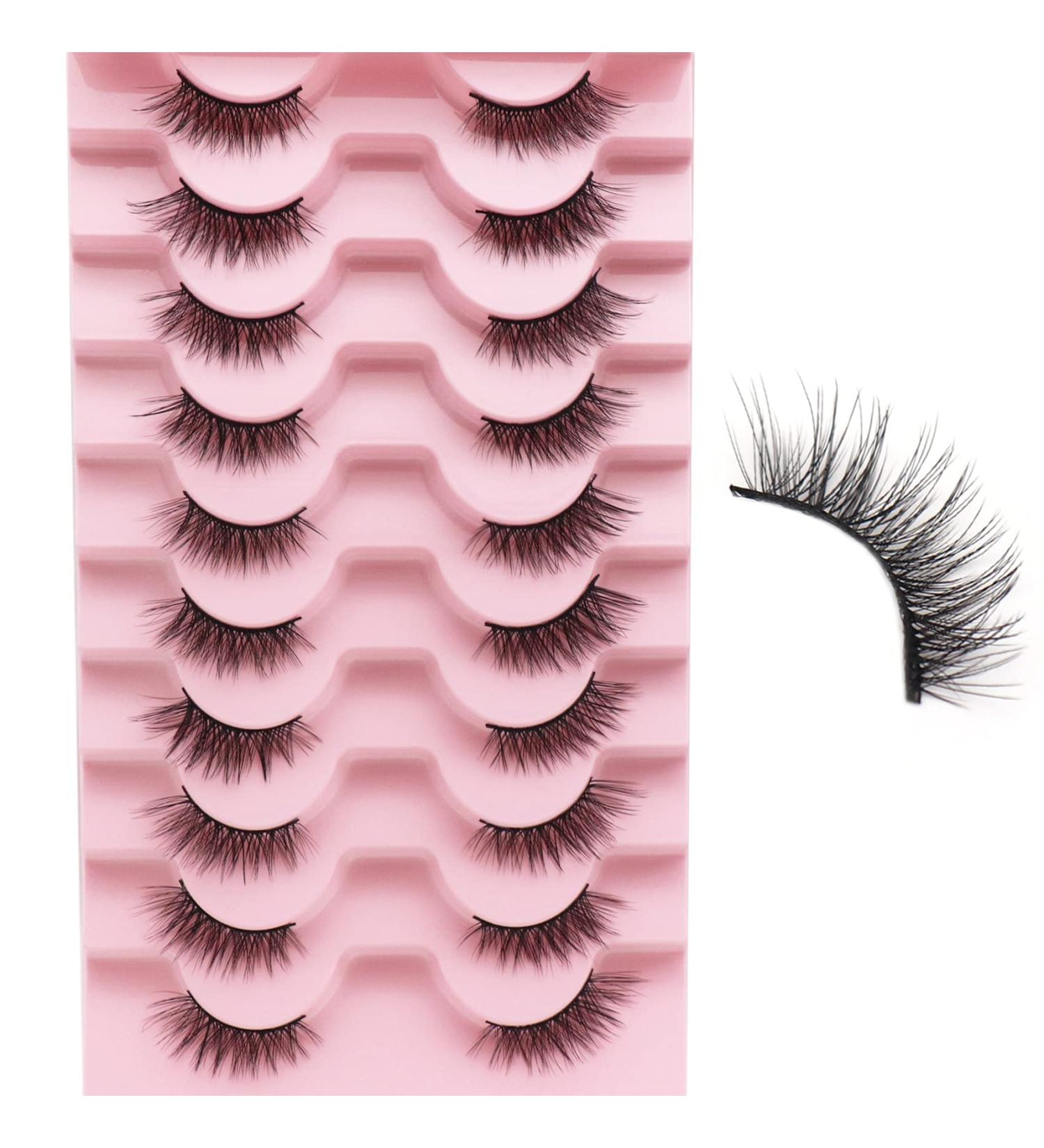 Losha Half Cat Eye Lashes 15mm | 10 Pairs Natural Look Wispy False Eyelashes | Fluffy Short Fake Lashes Pack - L11 - Buy Online on GoSupps.com
