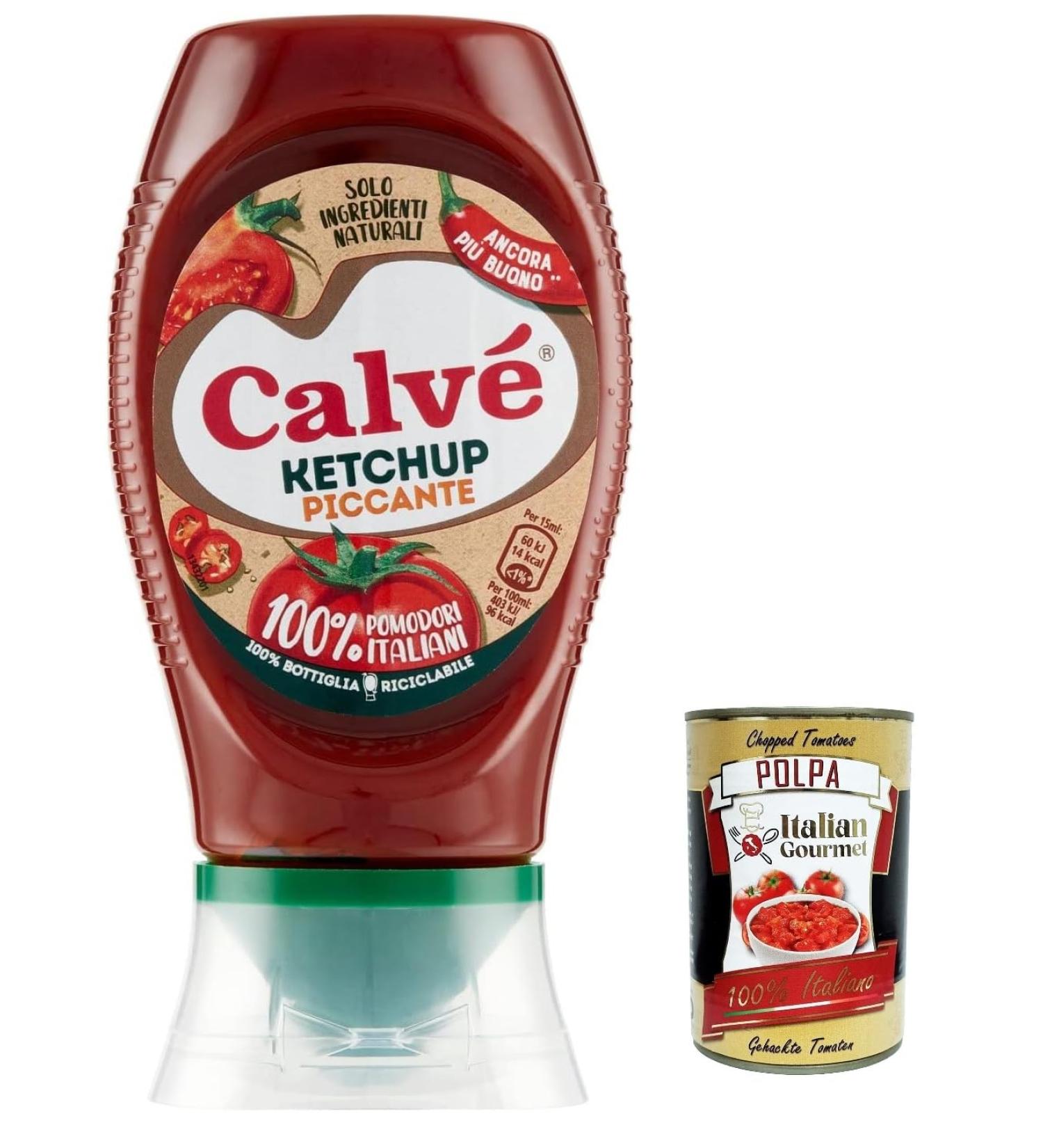  Italian Gourmet E.R. Calv Ketchup Spicy Top Down from Lot of 6 spicy ketchup 250 ml + Gourmet Italian Pulp Pulp 400 g - Buy Online on GoSupps.com