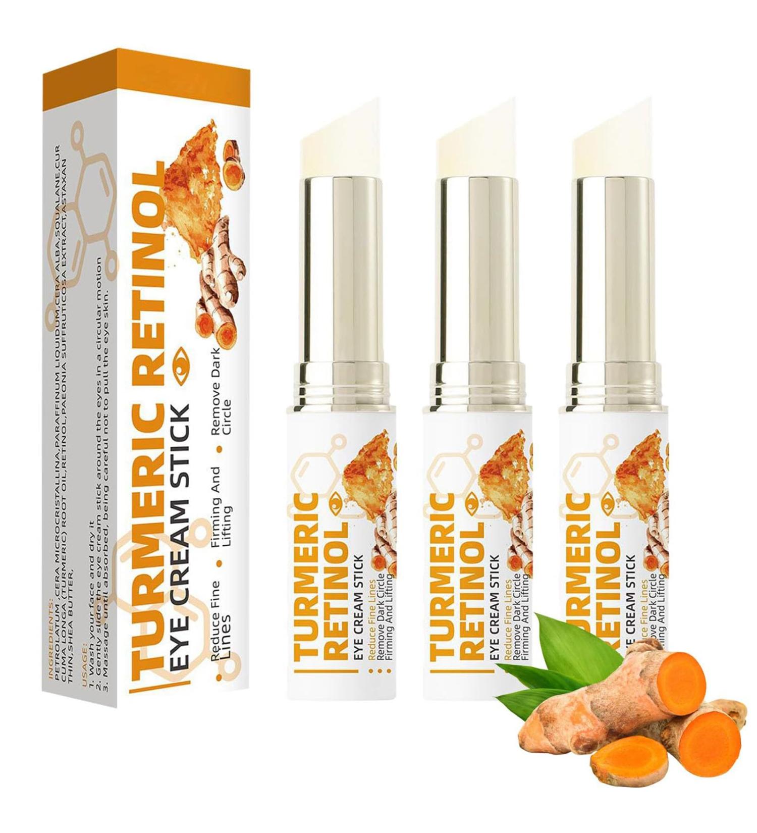 Turmeric Retinol Eye Cream Stick Moisturizing Eye Cream Anti-Aging Under Eye Cream for Dark Circles Puffiness Eye Bags (3pcs) - Buy Online on GoSupps.com