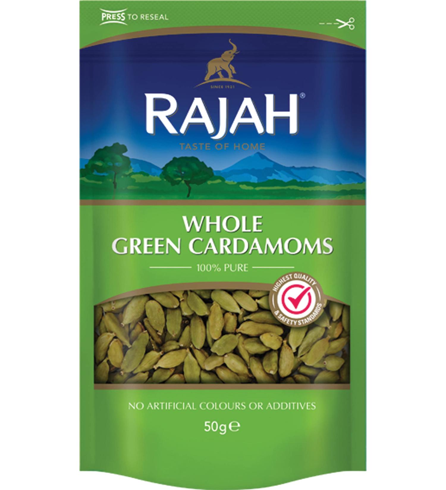 Rajah Green Cardamom Spice Whole Cardamom Pods for Cooking Baking & Seasoning 50g Pack - Premium Quality - Buy Online on GoSupps.com