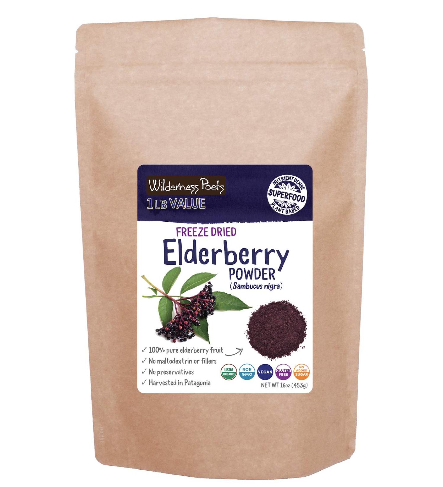 Wilderness Poets Elderberry Powder - Organic Freeze Dried 16oz - 1lb Pack - Buy Online on GoSupps.com