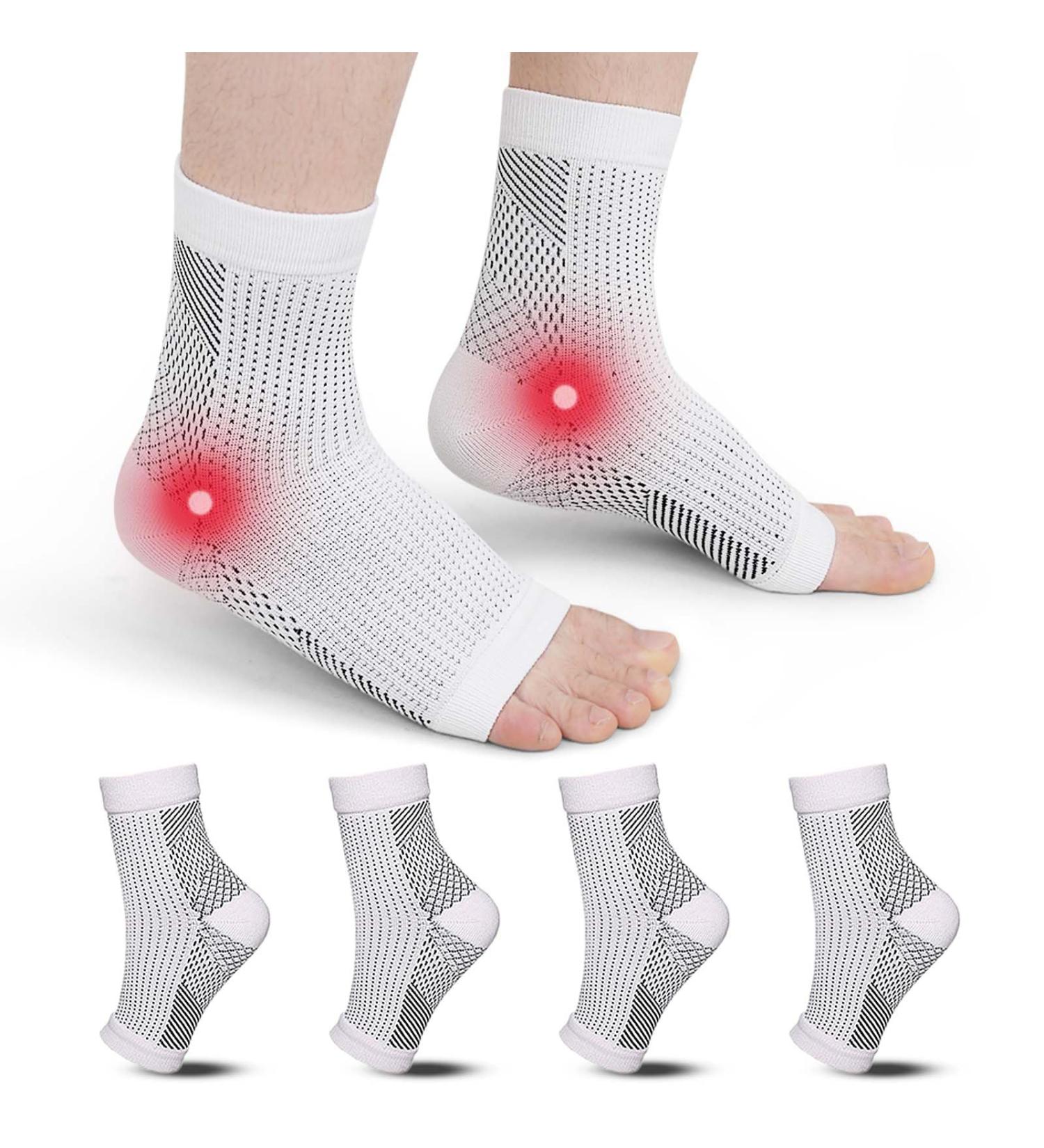 ZFSOCK Plantar Fasciitis Support Socks - Ankle Brace Compression Foot Sleeve for Pain Relief - 4 Pairs White XXL - Buy Online on GoSupps.com