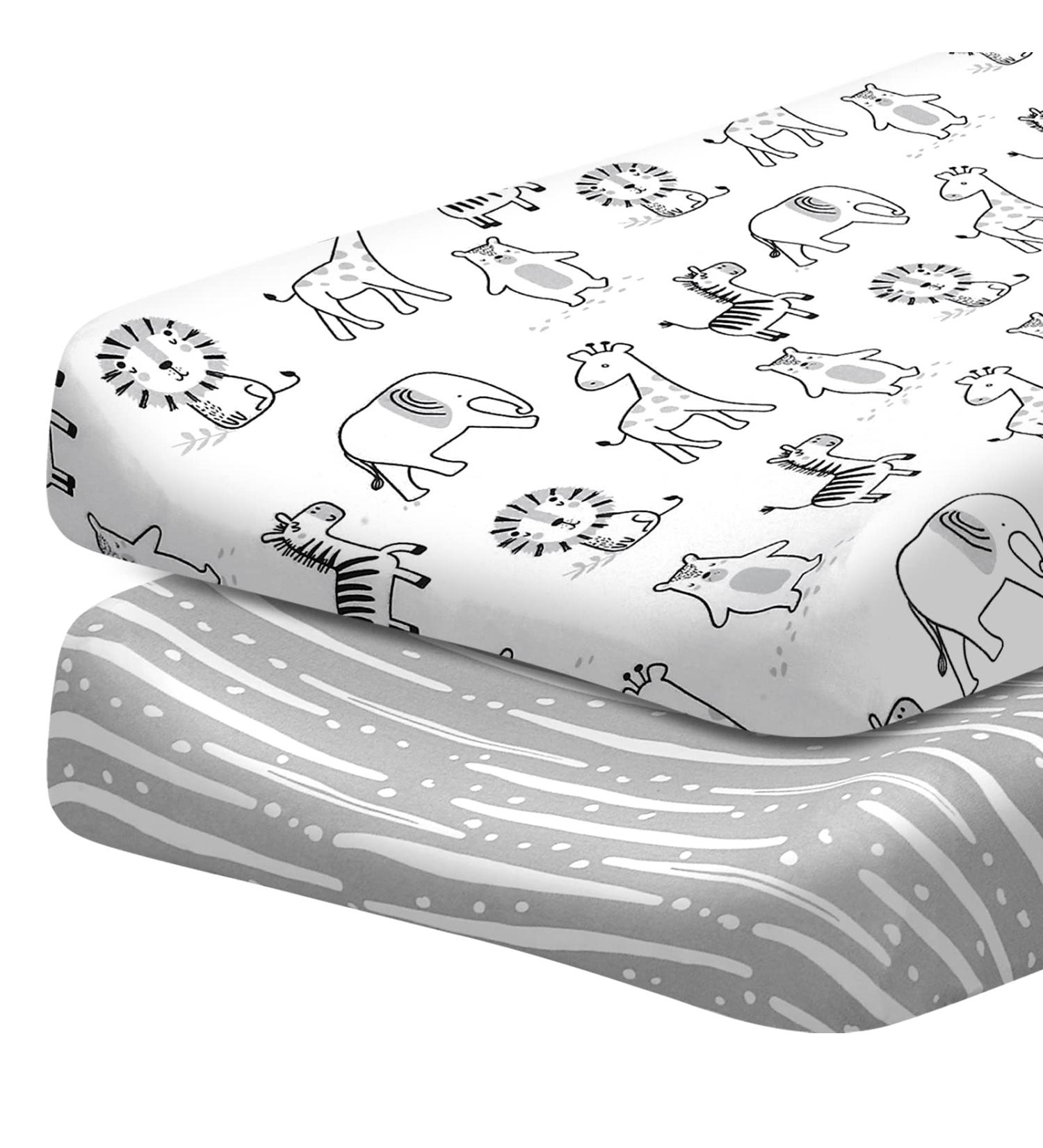 Babysland Changing Pad Cover 2 Pack - Soft Cotton Neutral Baby Table Cover with Animals and Zebra Stripes - Buy Online on GoSupps.com