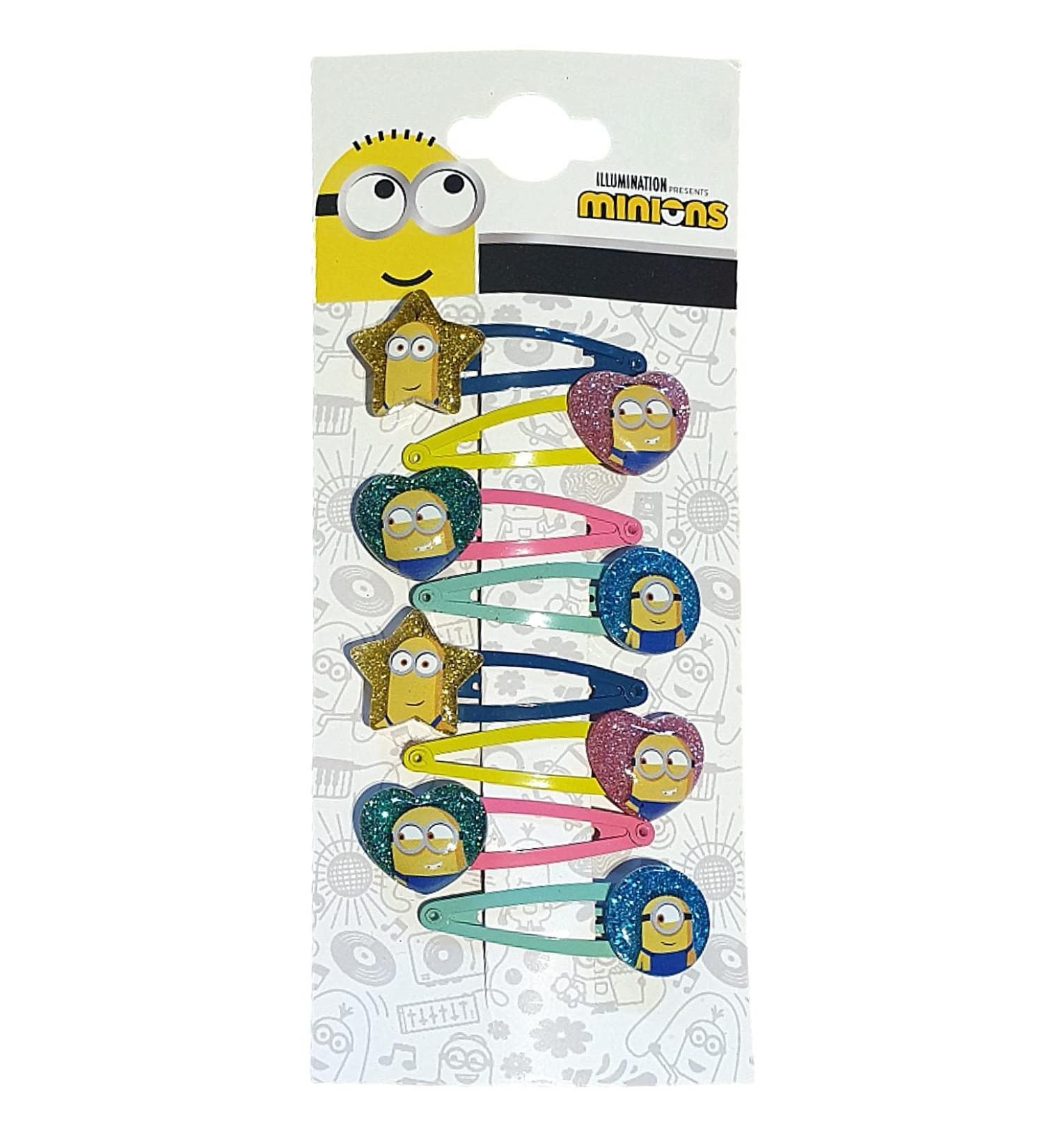 Set Of 8 Minions Glitter Hair Snap Clips