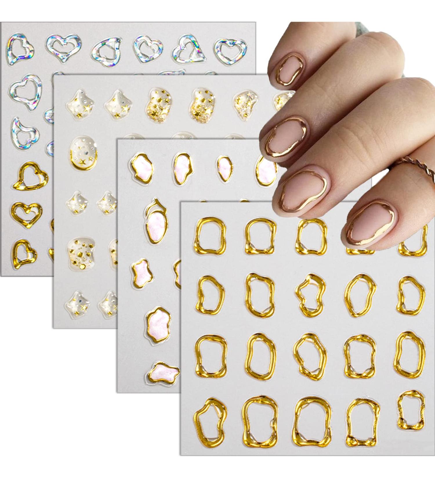 5D Gold Embossed Nail Art Stickers | Crystal Soft Glue Irregular Geometric Frames | Self-Adhesive Nail Decals & Acrylic Nail Accessories - International Shipping - Buy Online on GoSupps.com