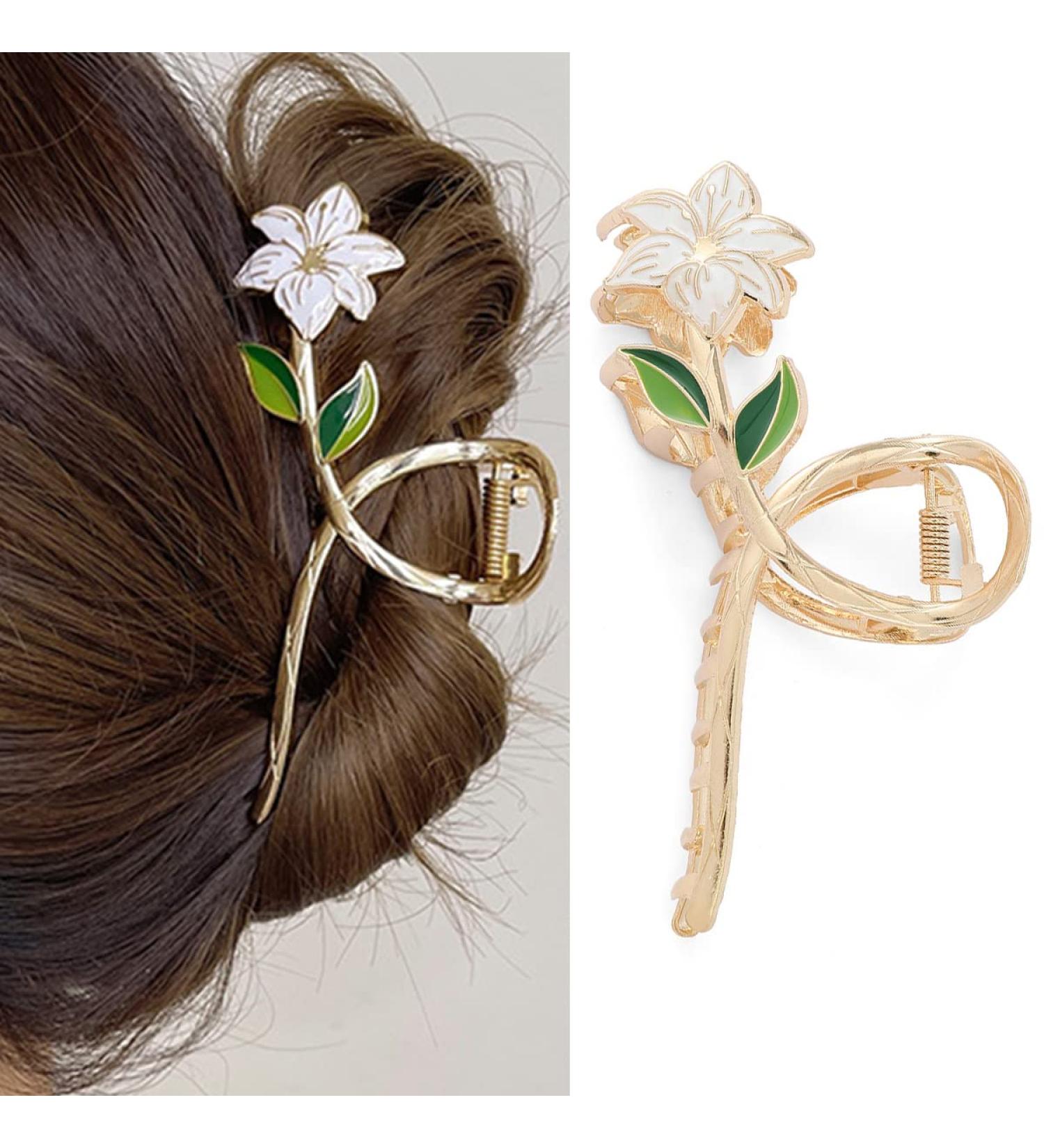 Gold Lily Flower Metal Hair Claw Clip for Thick, Thin, Curly Hair - Fashion Hair Accessory for Women and Girls - Buy Online on GoSupps.com