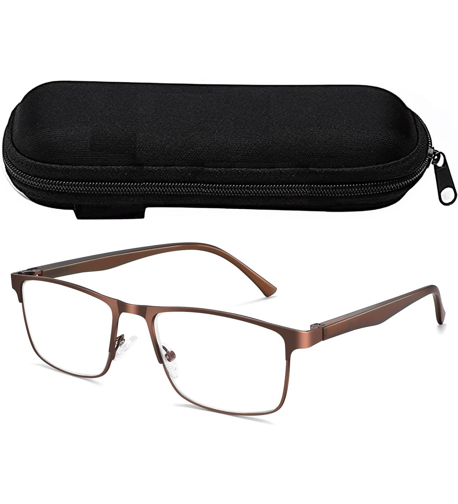 VVDQella Braun Reading Glasses 3.50x - Blue Light Blocking Anti-Glare Spring Hinge Readers for Men - Brown 1 Piece - Buy Online on GoSupps.com