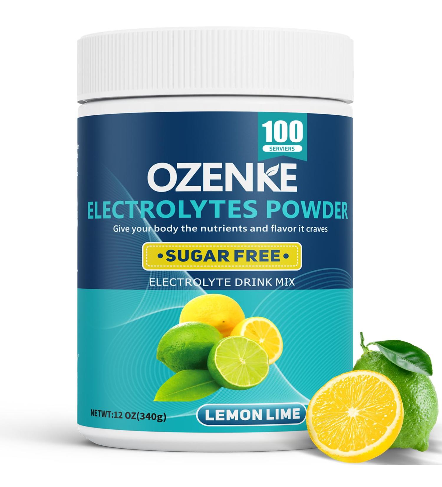OZENKE 100 Servings Electrolytes Powder Sugar Free Hydration Powder, Electrolyte Powder No Sugar, Lemon Lime Flavor Electrolytes Drink Mix Supplement for Rapid Hydration, Low Sodium, 0 Calorie - Buy Online on GoSupps.com