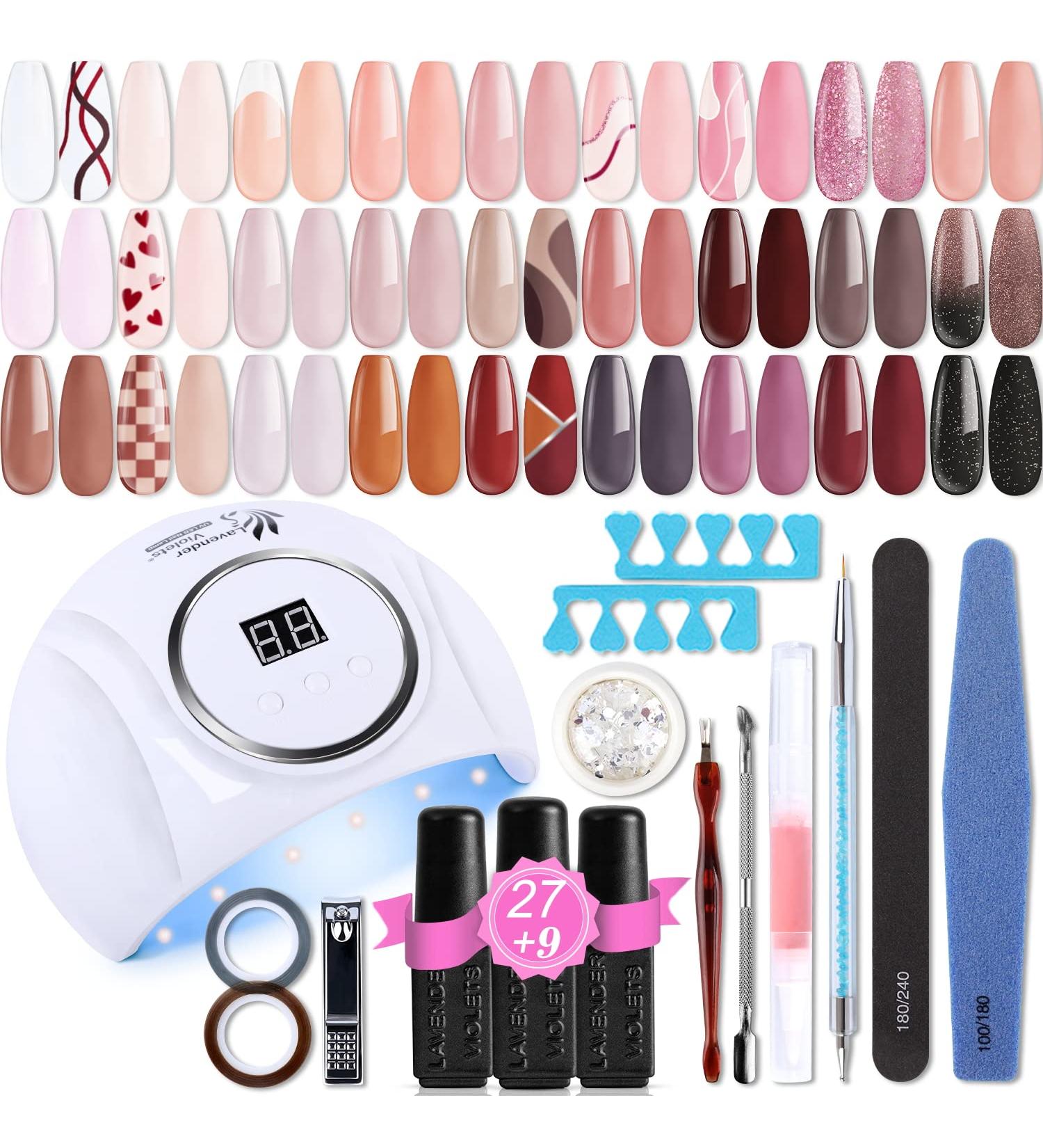 Lavender Violets 48 Pcs Gel Nail Kit Nude Brown Pink French Nail 54W Gel Nail Polish Set With Lamp Starter Kit Shellac Nail Kits Base Coat Matte & No Wipe Top Coat Manicure Tools Gift for Women Q978 Nude Pink Paradise - Buy Online on GoSupps.com