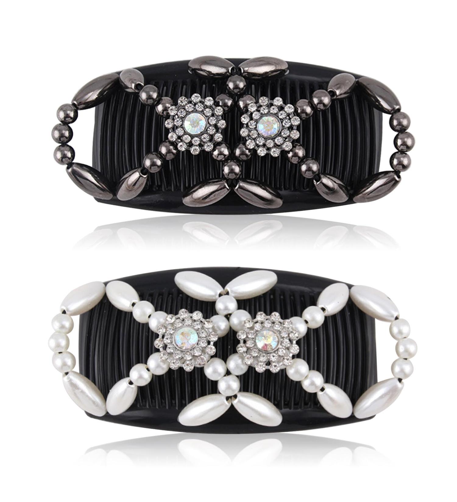 Kytpyi Hair Comb & Clips Set - 2 Stylish Stretchable Hair Accessories for Women & Girls | Durable Pearl Double Hair Combs for All Hair Types - Perfect for DIY Hairstyles - Buy Online on GoSupps.com