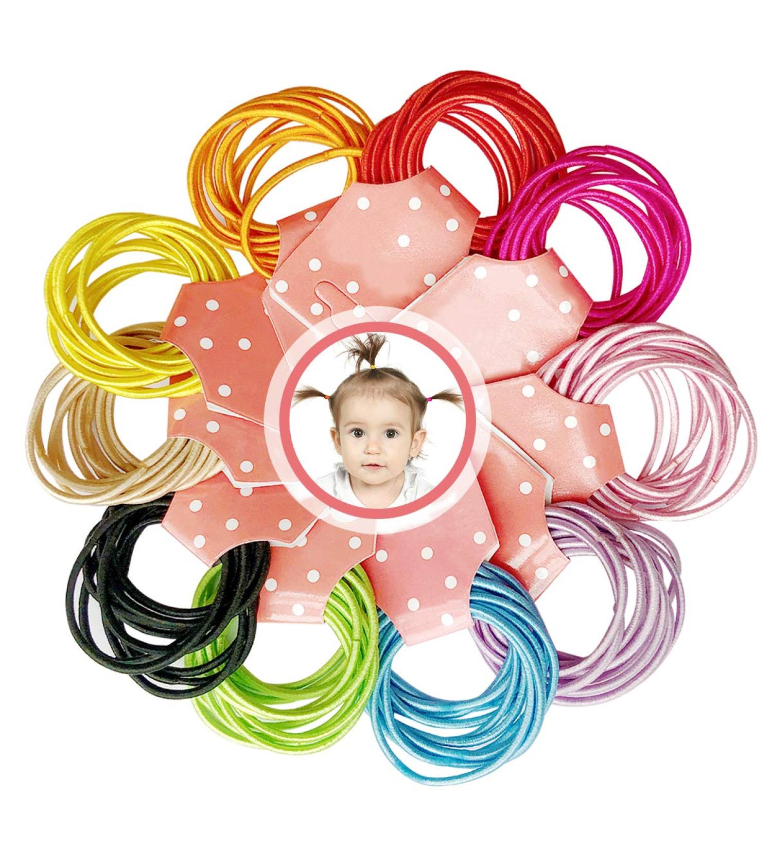 XCOZU 100pcs Baby Elastic Hair Ties - 10 Colors Mini Hair Bands for Girls | Ponytail Holders for Kids | No Metal Thin Hair Bobbles - 3cm*0.2cm - Buy Online on GoSupps.com