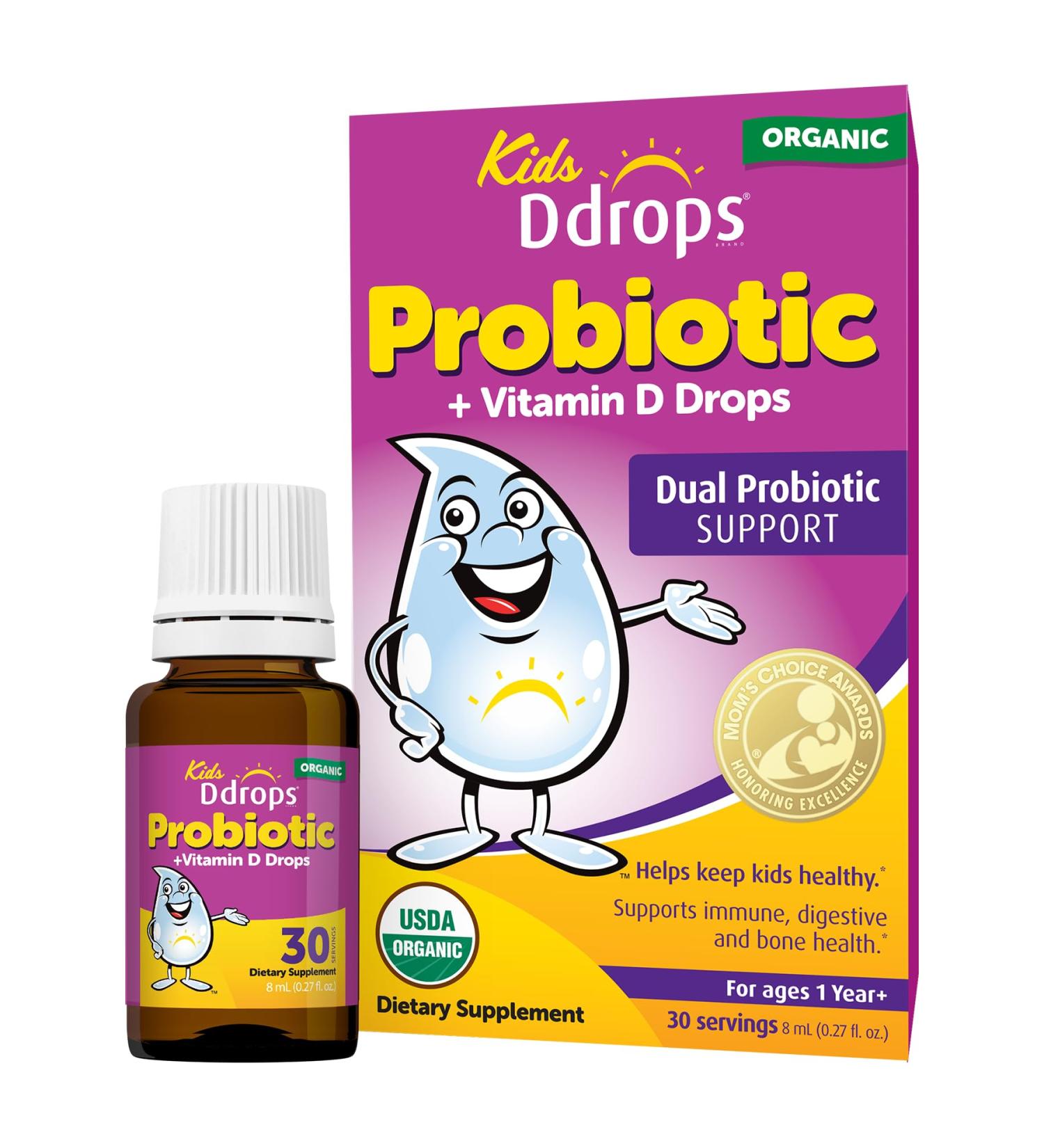 Ddrops Kids' Probiotic Drops Vitamin D 600 IU for Digestive and Immune Health - 0.27 fl oz/30 Servings - Buy Online on GoSupps.com