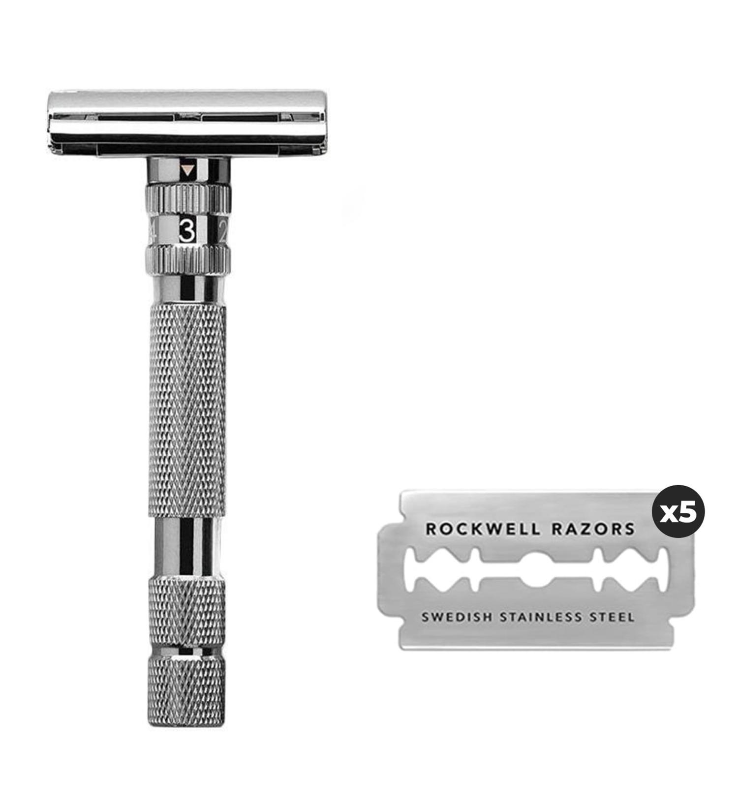 Rockwell T2 Twist-To-Open Double-Edge Safety Razor - Full Metal | Includes 5 Recyclable Stainless Steel Blades (Gunmetal Chrome) - International Shipping Available - Buy Online on GoSupps.com