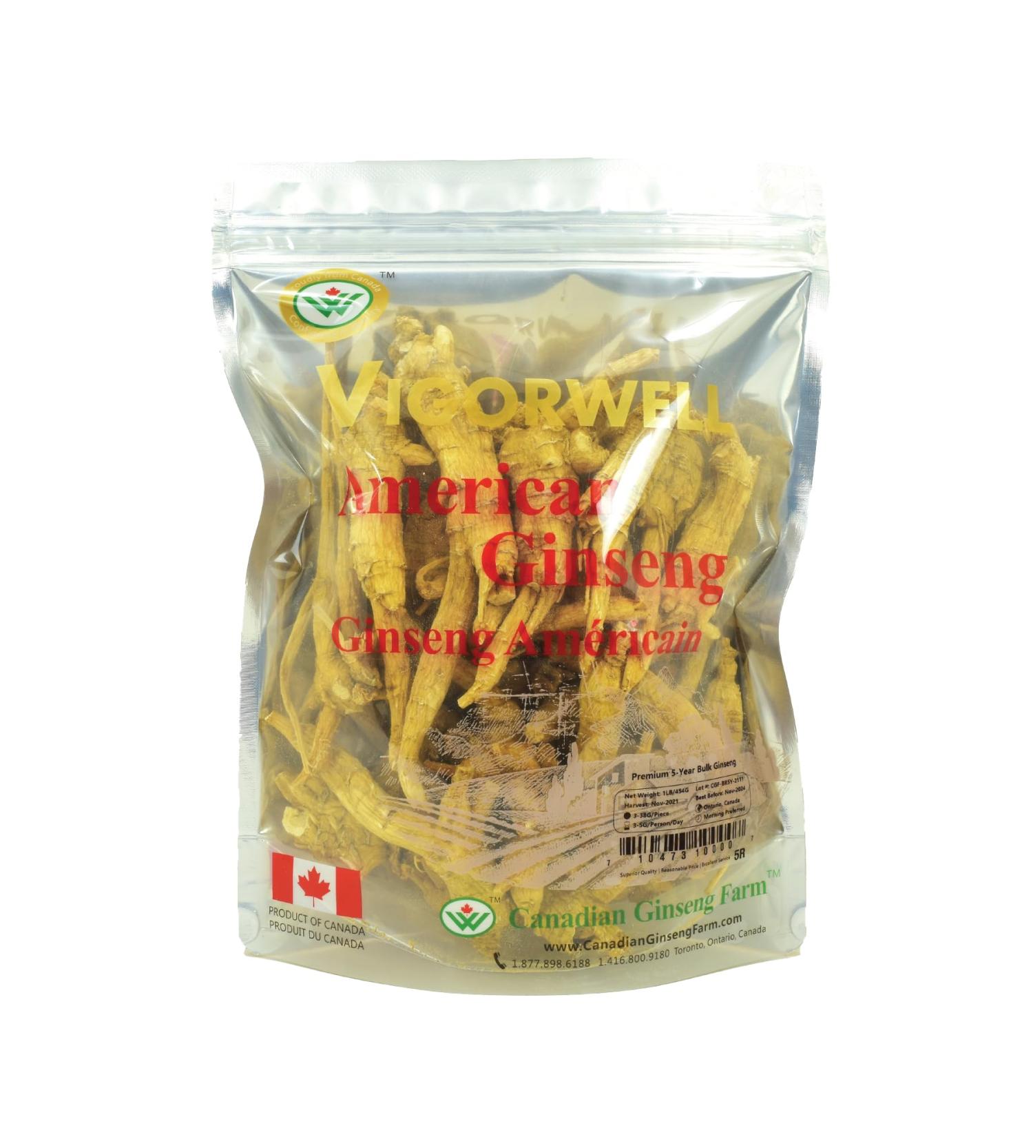 Vigorwell Premium 5-Year Bulk American Ginseng (1LB/454G/16OZ)-Proudly from Canadian Ginseng Farm - Buy Online on GoSupps.com