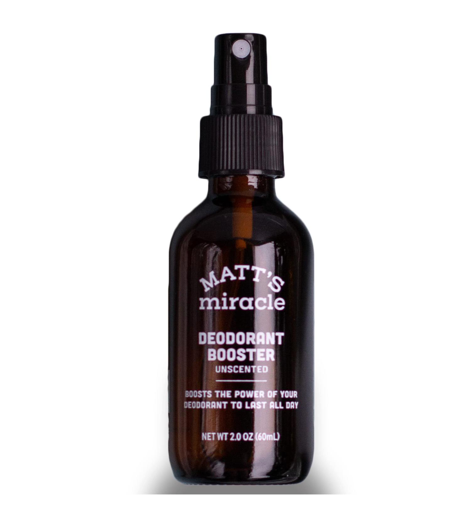 Matt's Miracle Deodorant Booster Unscented 2oz | Natural Odor Eliminator with Aloe Vitamin E & B5 | Vegan Aluminum-Free Non-Toxic Spray for Men & Women | Made in USA - Buy Online on GoSupps.com