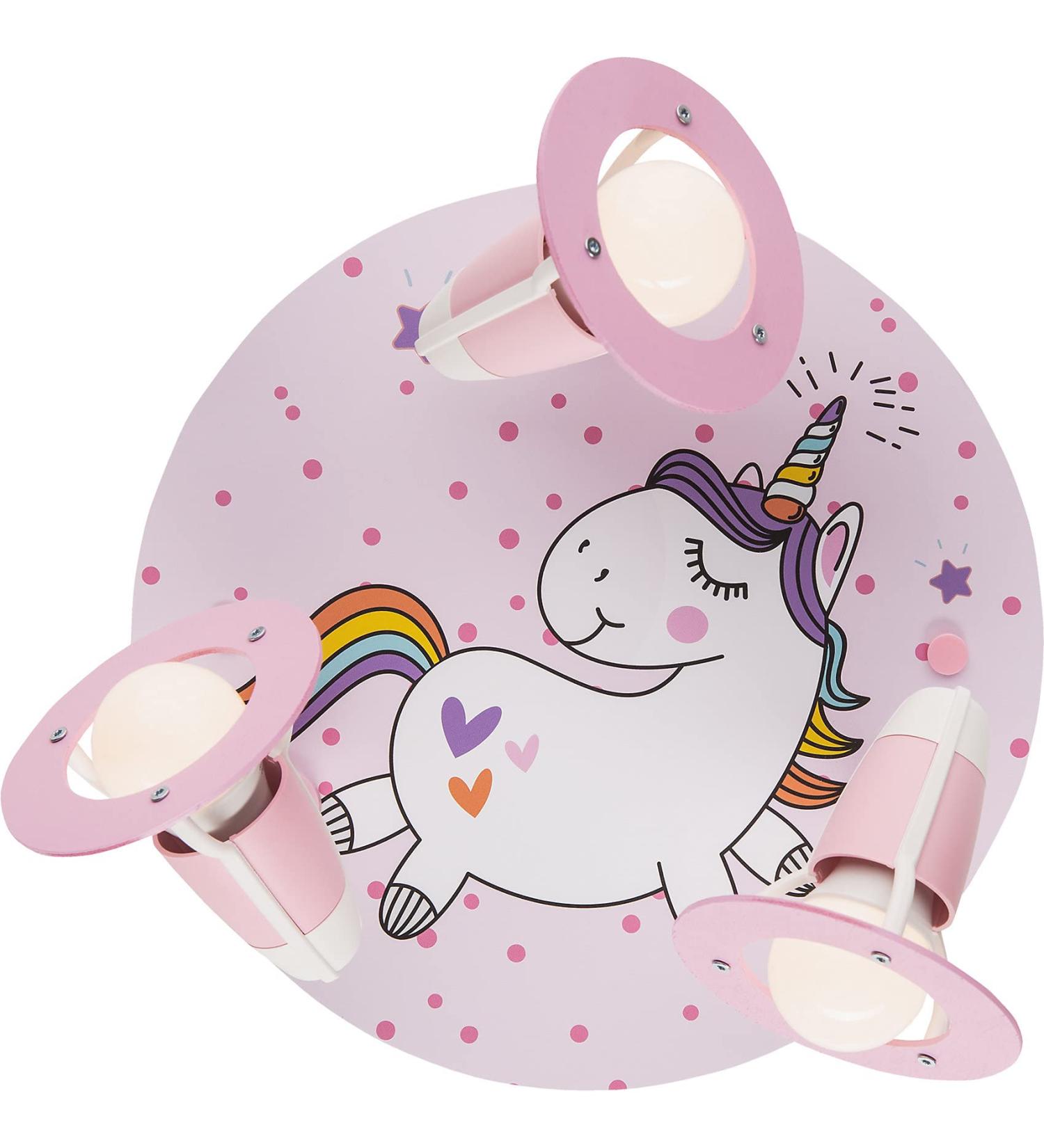 Unicorn Ceiling Light for Children's Room - Pink 3-Bulb E14 Lamp LED Compatible | Perfect for Girls' Rooms - Buy Online on GoSupps.com