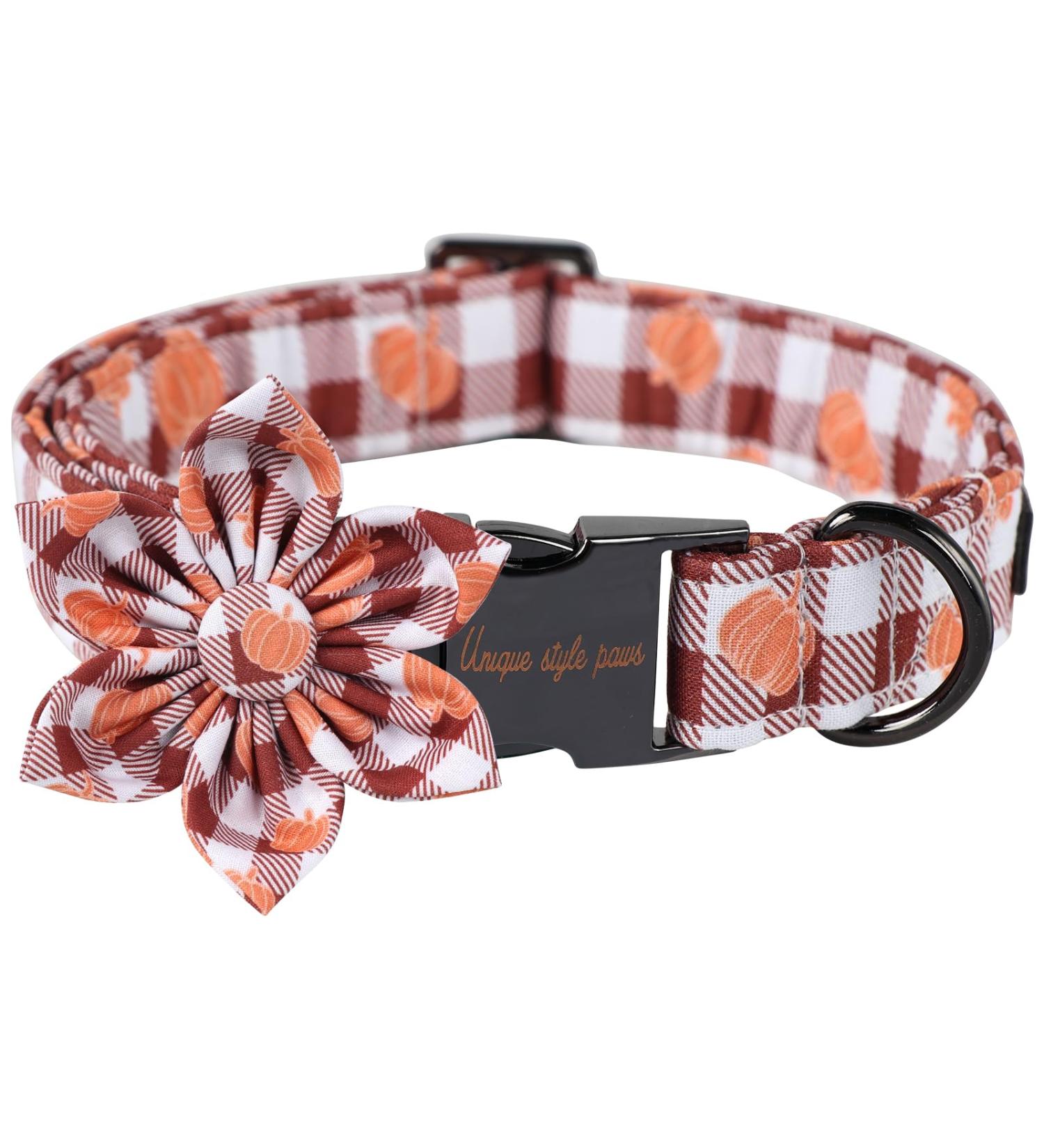 Unique Style Paws Halloween Dog Collar - Flower & Pumpkin Design for Small Dogs Adjustable Metal Buckle 10-16in Neck Size - Buy Online on GoSupps.com