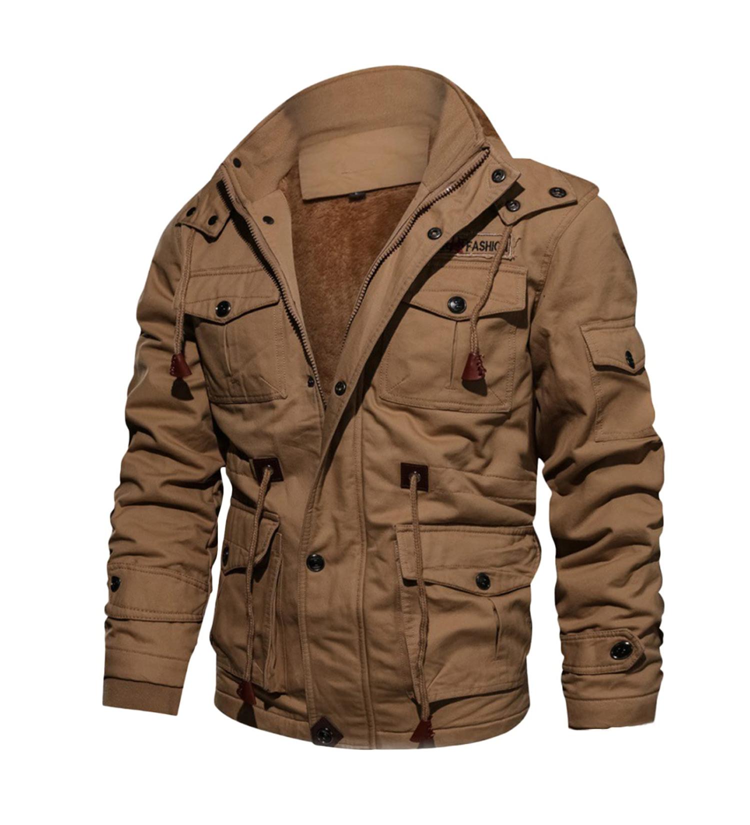 Buy Hanxiulin Men's Plush Fleece Jacket - Warm Winter Coat with Hood Long-Sleeved Cuddly Comfort in Khaki (XXL) | International Shipping Available - Buy Online on GoSupps.com