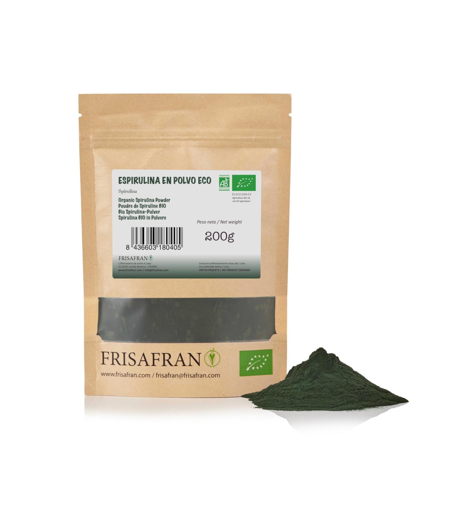 FRISAFRAN | Organic Spirulina Powder 200g | Pure & Natural Spirulina | Vegan Supplement | High in Protein | Antioxidant Purity | Natural & No Additives | Organic | Detox | Super Food Powder - Buy Online on GoSupps.com