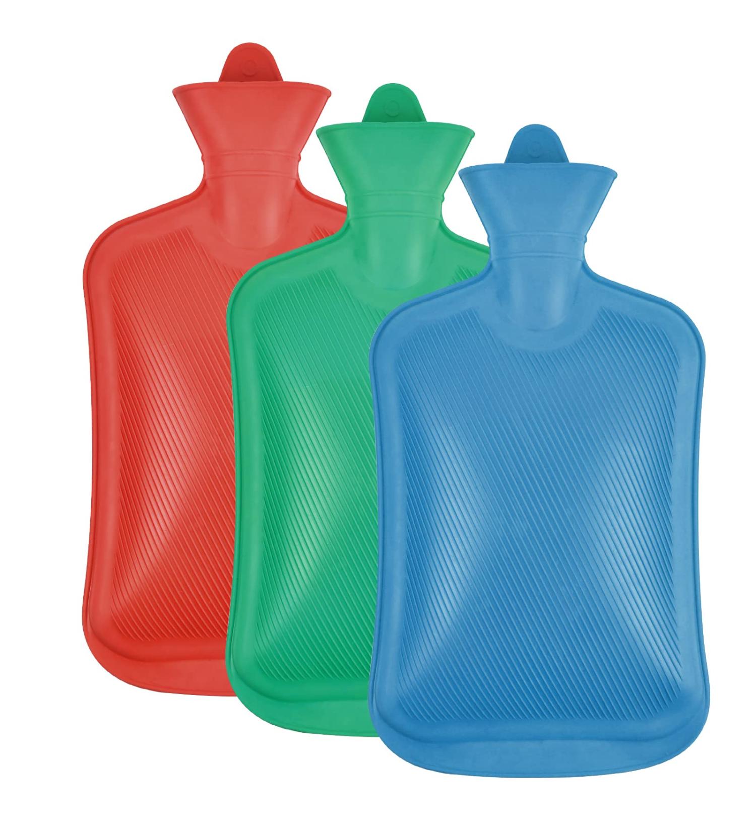 Doduos 3-Pack Hot Water Bottles - 2L Rubber Heat Bottles for Pain Relief & Cozy Nights - Back Neck Waist Feet Period Cramps Pregnancy - Available in 3 Colors - Buy Online on GoSupps.com