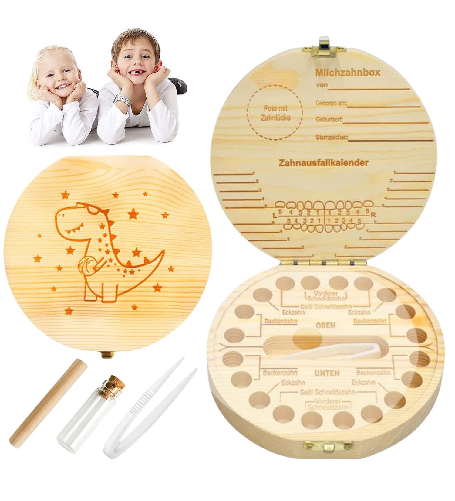 Vocemeri Wooden Milk Teeth Box - Dinosaur Tooth Souvenir for Boys & Girls - Buy Online on GoSupps.com