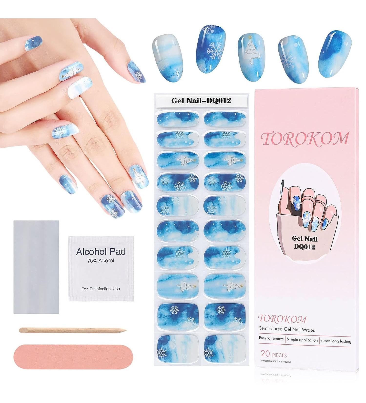 EBANKU Christmas Glitter Gel Nail Strips | Long Lasting Waterproof Nail Wraps | Full Nail Stickers with Nail File & Wipes | UV/LED Lamp Required (SDTRK12) - Buy Online on GoSupps.com