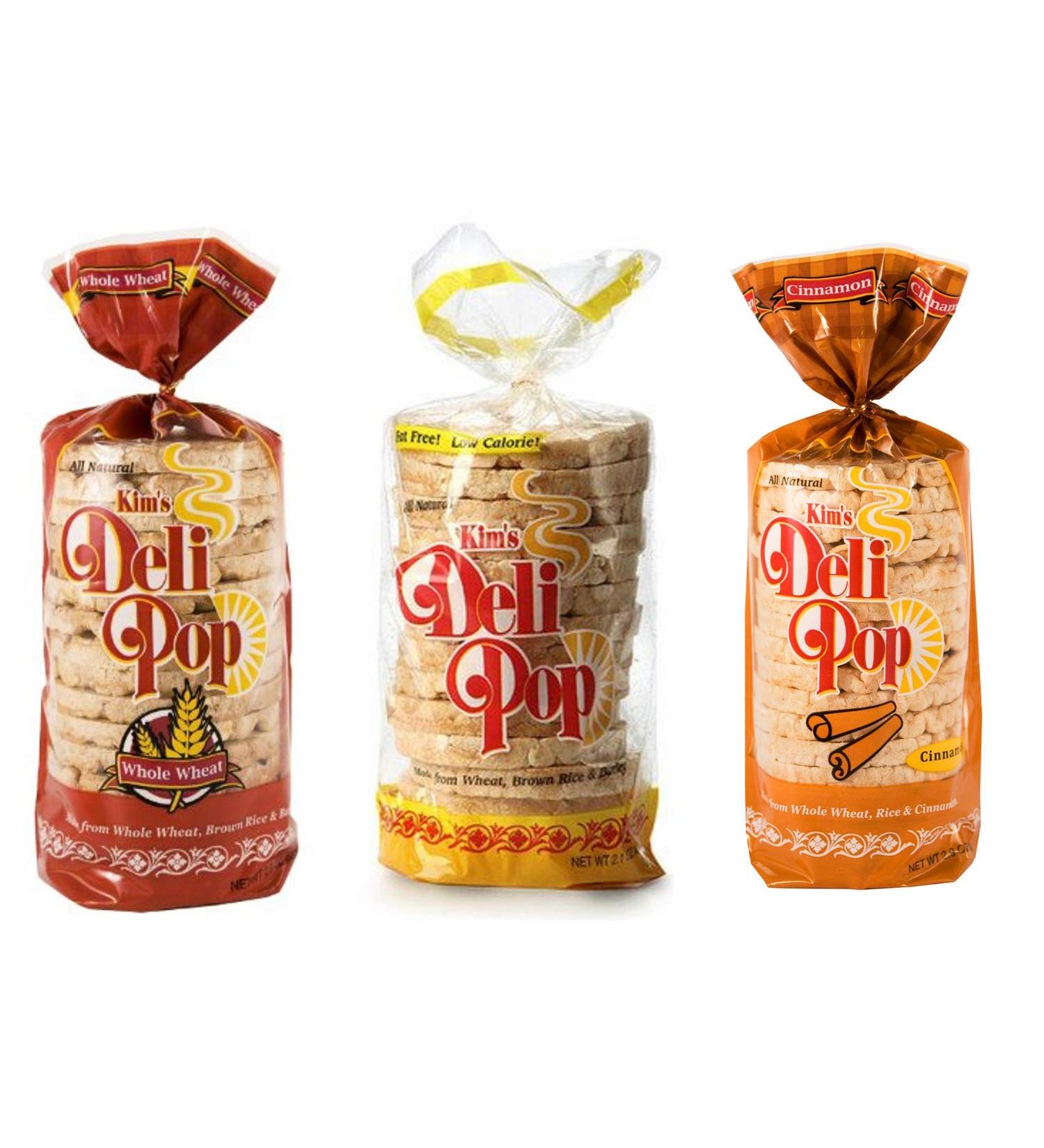 Kims Deli Pop Rice Cakes | Original, Whole Wheat, Cinnamon | Keto, Paleo, Multigrain, Natural, Vegan | Sugar Free Korean Snack | Low Calorie, Low Fat | Variety 3 Pack |