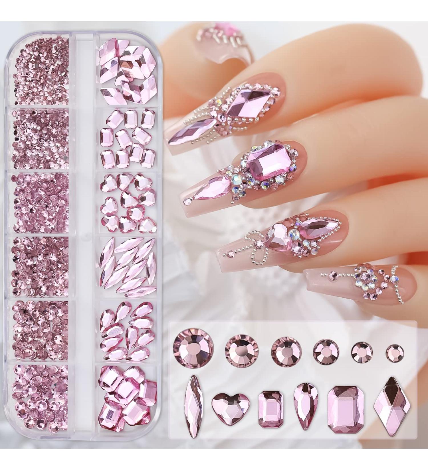 Doyizz Pink Crystal Nail Art Rhinestones - 3D Multi Shapes Flatback Gems for Nail Design & Crafts - Buy Online on GoSupps.com