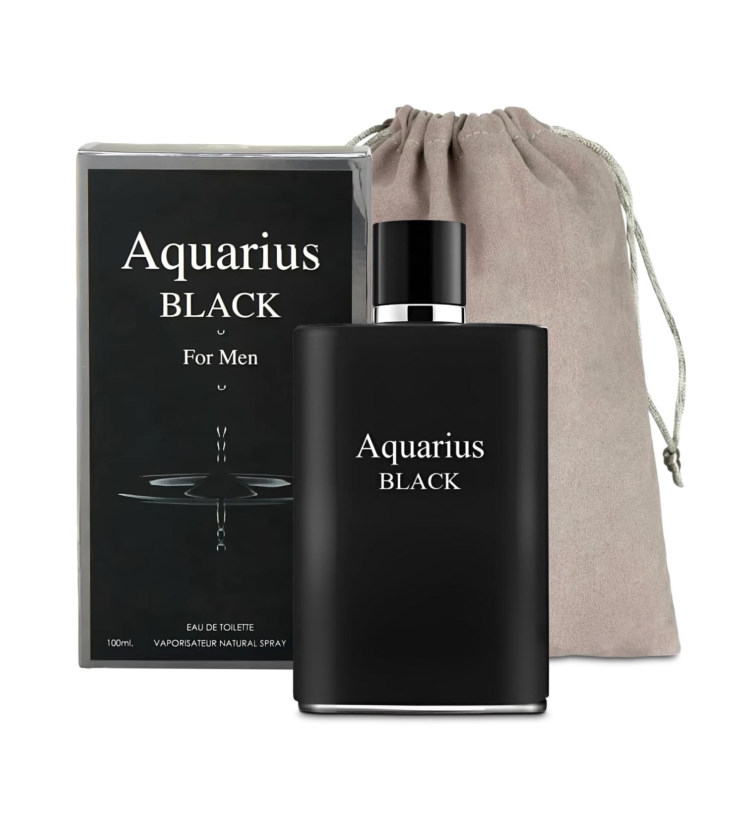 Men's Cologne Aquarius Black Eau De Toilette Body Spray Fragrance For Men- Daywear Casual Daily Perfume Set with Suede Pouch- 3.4 Fl Oz Bottle- Ideal EDT Beauty Gift for Birthday Anniversary