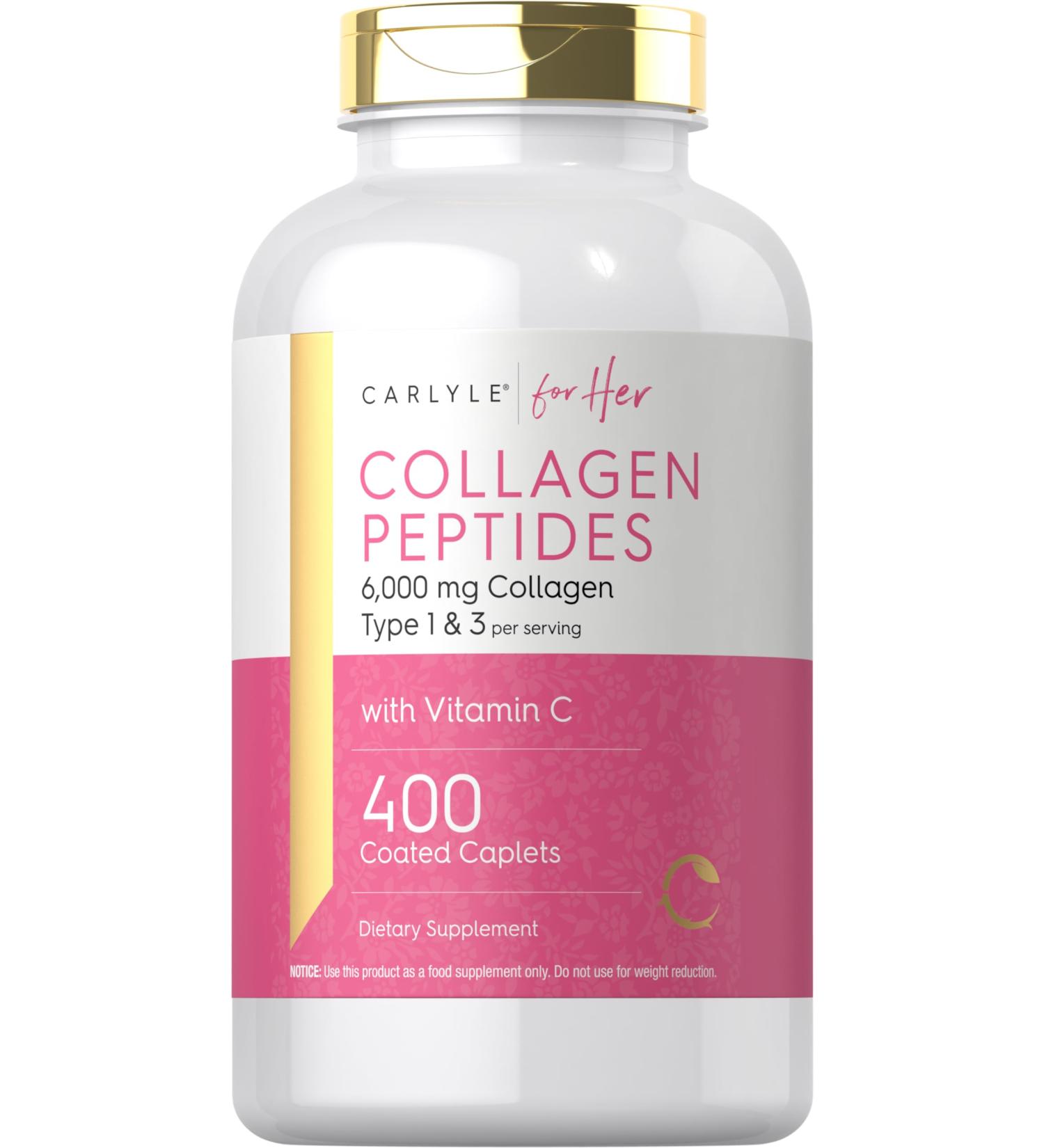 Carlyle Collagen Peptides 6000mg | 400 Caplets | with Vitamin C | Type 1 and 3 | Non-GMO Gluten Free Grass Fed Supplement - Buy Online on GoSupps.com