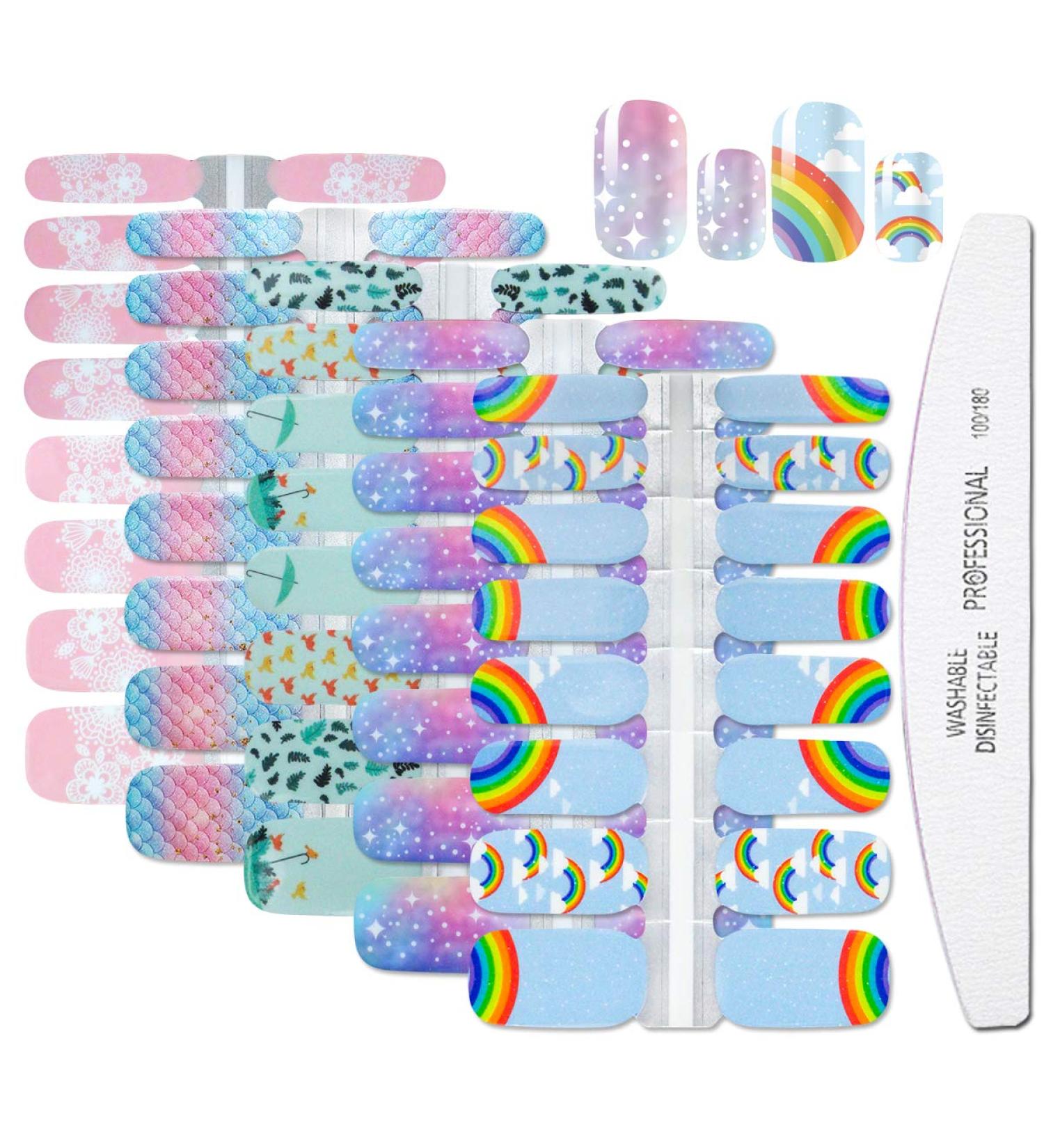 WOKOTO Unicorn Nail Art Stickers Set - 5 Self-Adhesive Sheets with Nail File | Manicure Decals and Wraps for Perfect Nail Designs - Buy Online on GoSupps.com