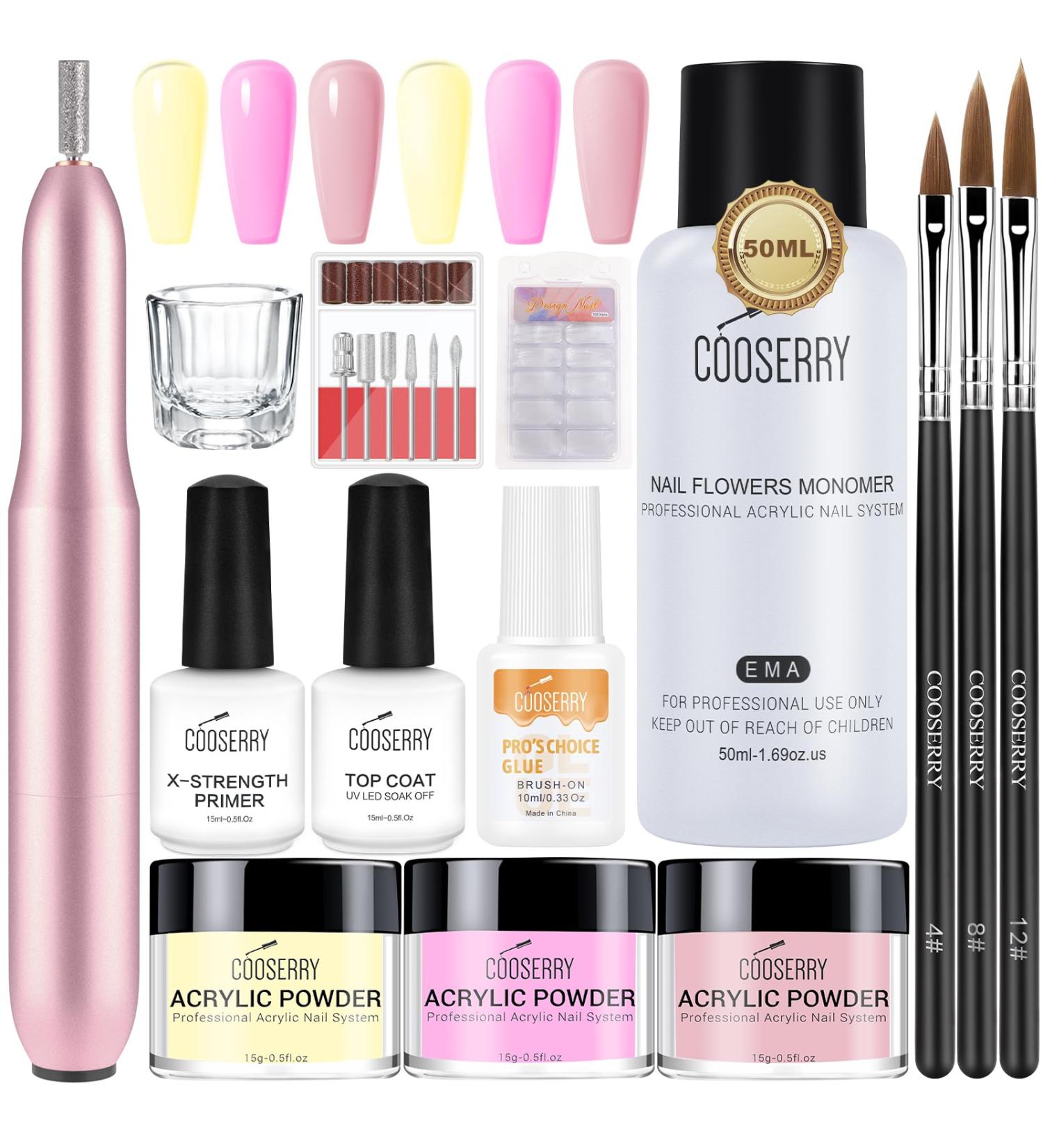 Professional Acrylic Nail Kit - 0.5Oz Pink Yellow Purple Powders & Liquids for Beginners | DIY & Salon Use Worldwide Shipping - Buy Online on GoSupps.com