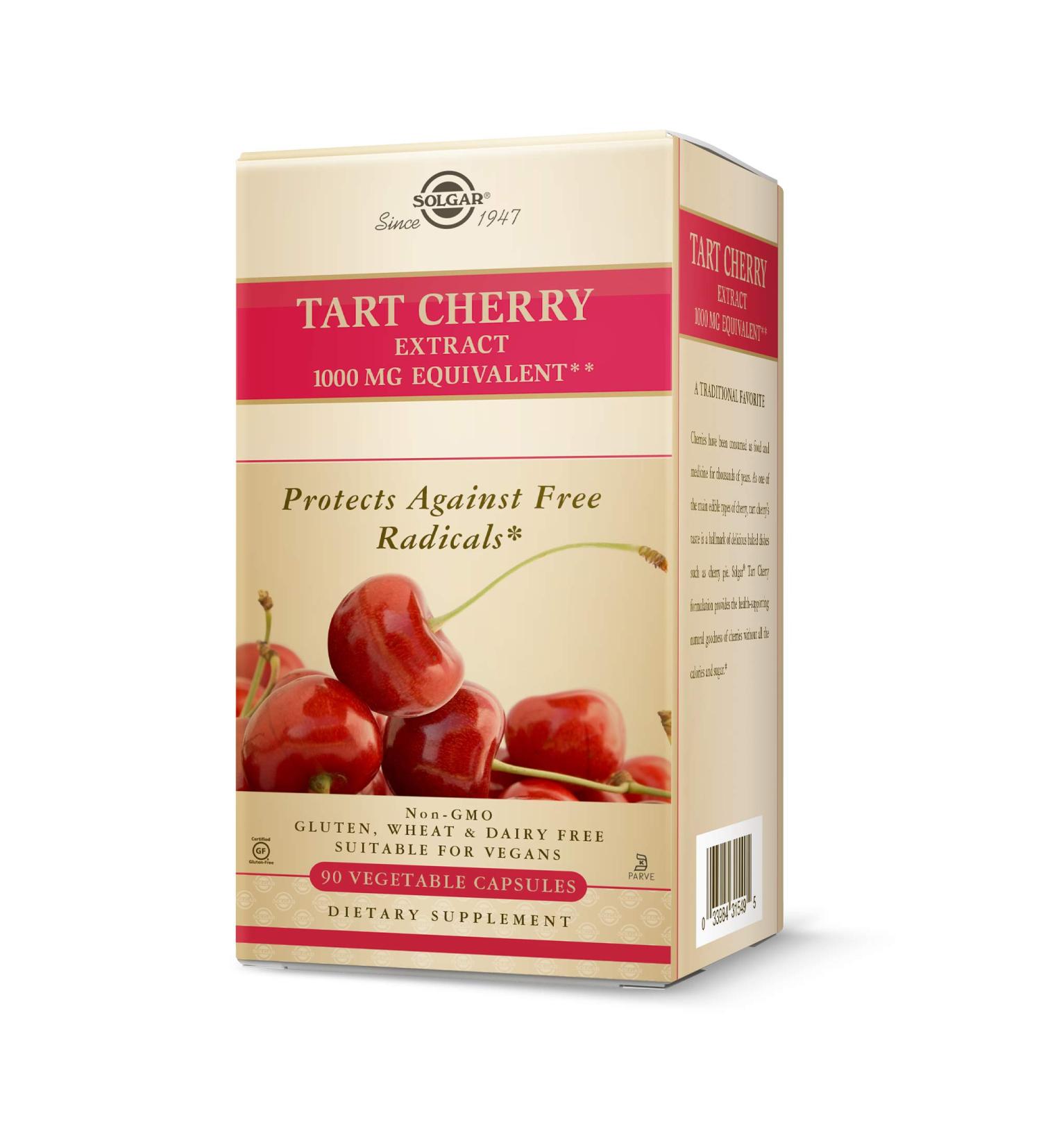 Solgar Tart Cherry Extract 1000 mg - 90 Vegetable Capsules | Premium Natural Supplement - Buy Online on GoSupps.com