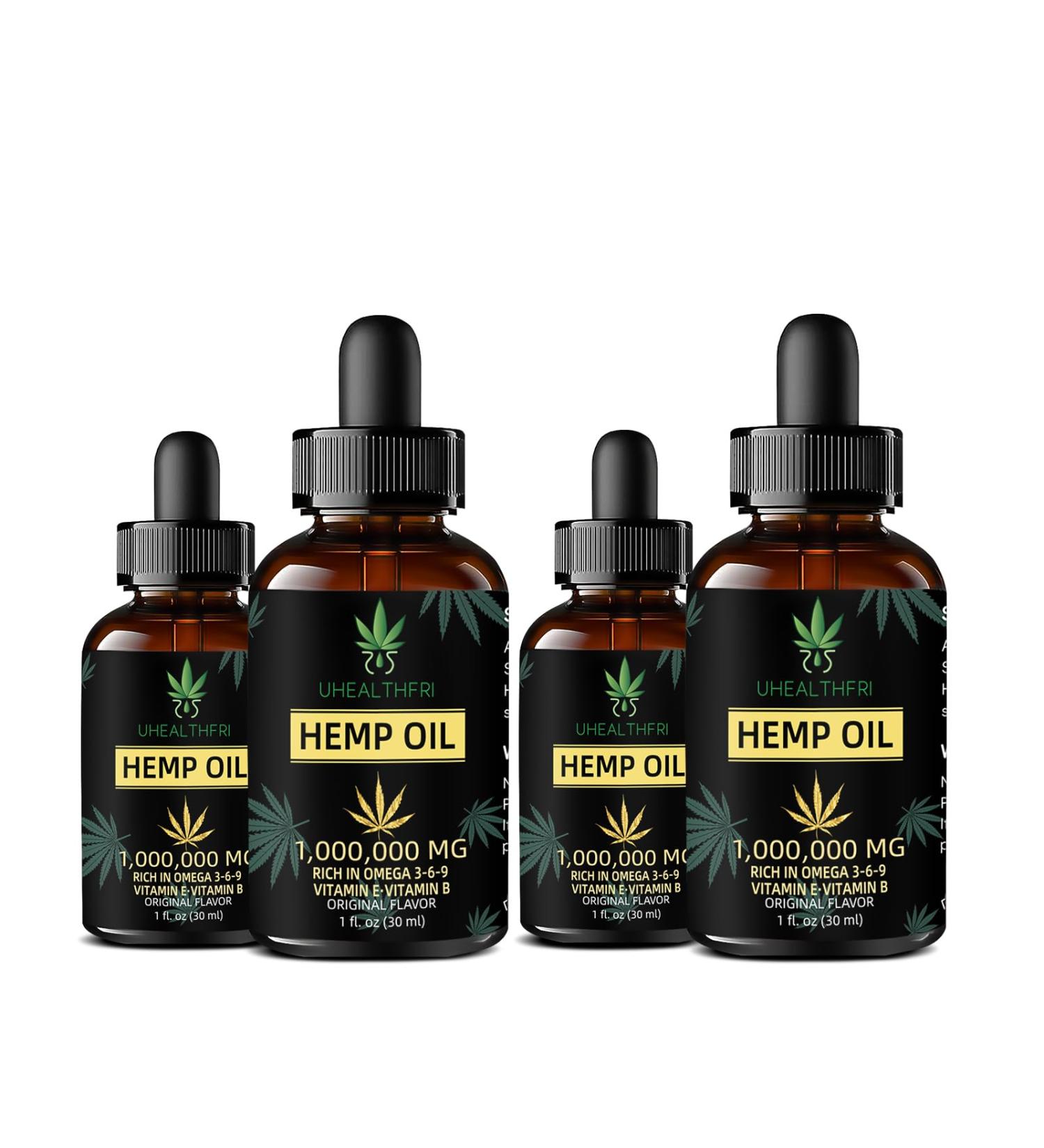 Uhealthfri Hemp Oil Pure Organic Hemp Seed Oil Drops Non-GMO Vegan Hemp Extract Oil Tincture with Omega 3 6 9 of 4 Pack - Buy Online on GoSupps.com