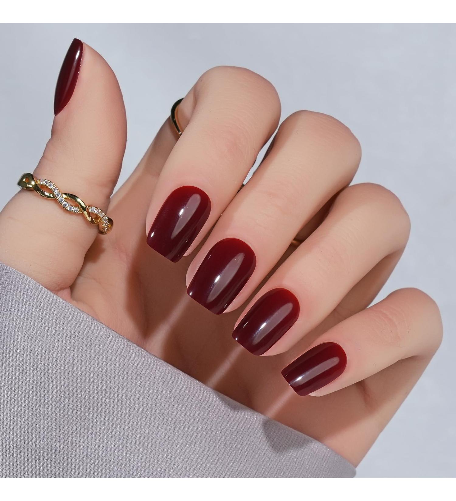 Shop Jofay Fashion Press On Nails - Short Acrylic Glue On Nails 24PCS Wine Red Kit Perfect Fit in 12 Sizes - Buy Online on GoSupps.com