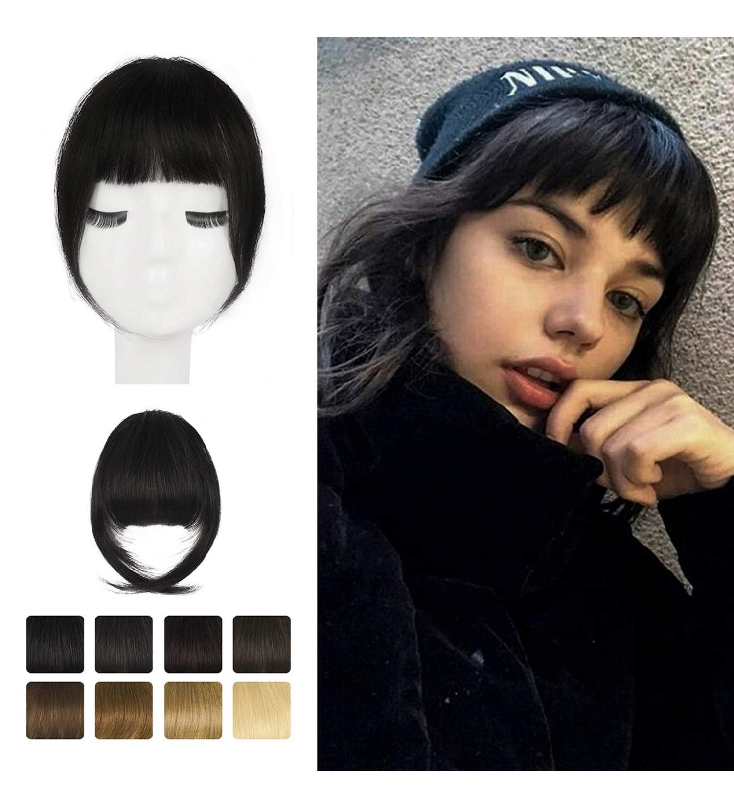 BARSDAR Clip in Fringe Human Hair - 100% Real Hair French Bangs Extension for Women, Natural Black 1B - Washable/Dye-able - Pack of 1 - Buy Online on GoSupps.com