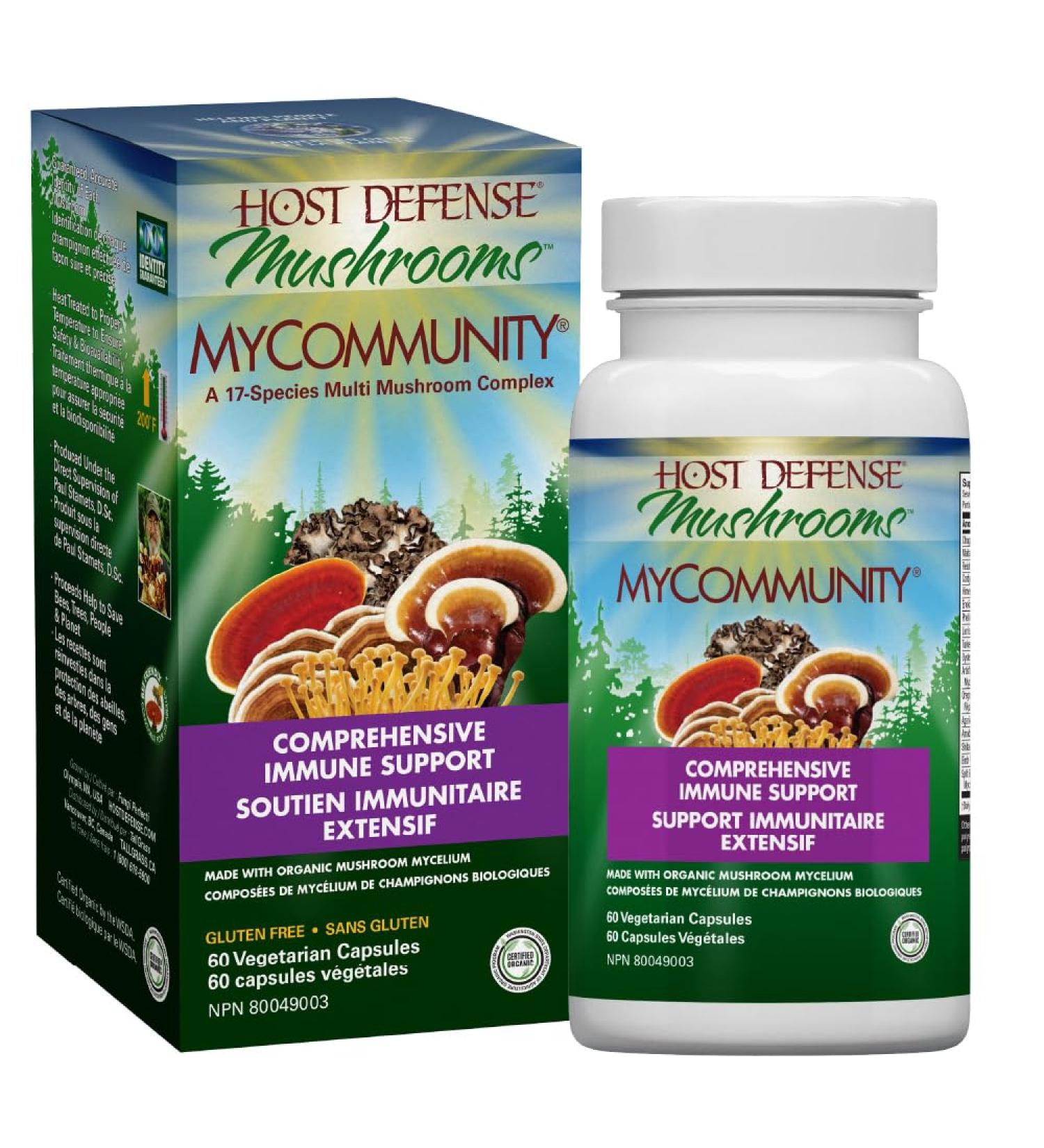 Host Defense MyCommunity Capsules Comprehensive Immune Support with 17 Mushroom Supplements Lion's Mane Chaga Mushroom Reishi Cordyceps Turkey Tail Certified Organic Vegetarian Capsules 60 count (Pack of 1) - Buy Online on GoSupps.com