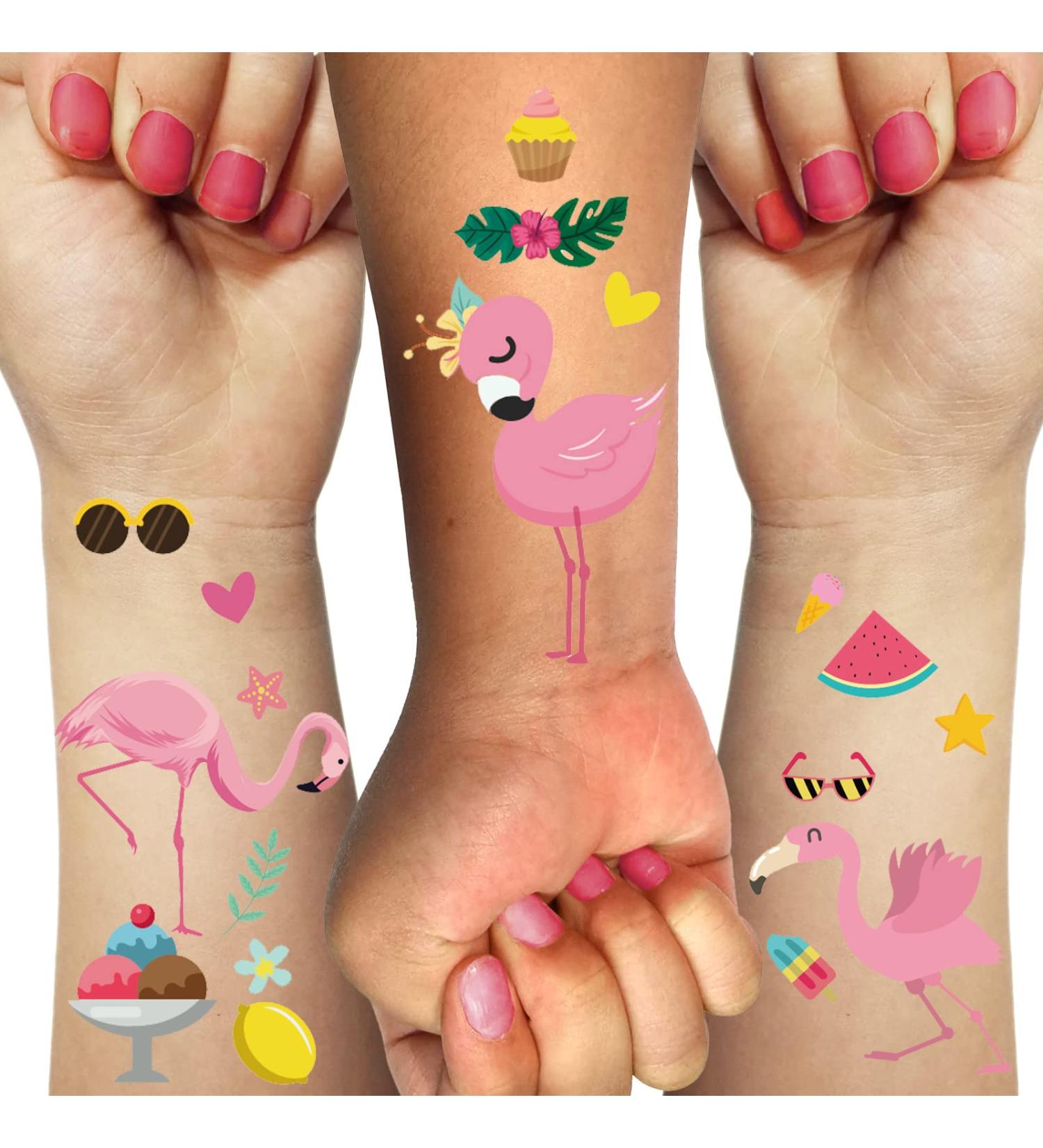 Flamingos Temporary Tattoos Stickers - 250 Pink Love Ice Cream & Summer Styles - Kids Makeup Party Supplies - Buy Online on GoSupps.com